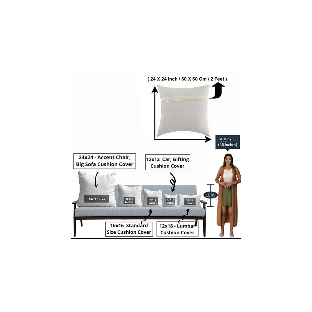 Acrylic Striped Cushion Cover with Lace Set of 2 (24 X 24 Inches)