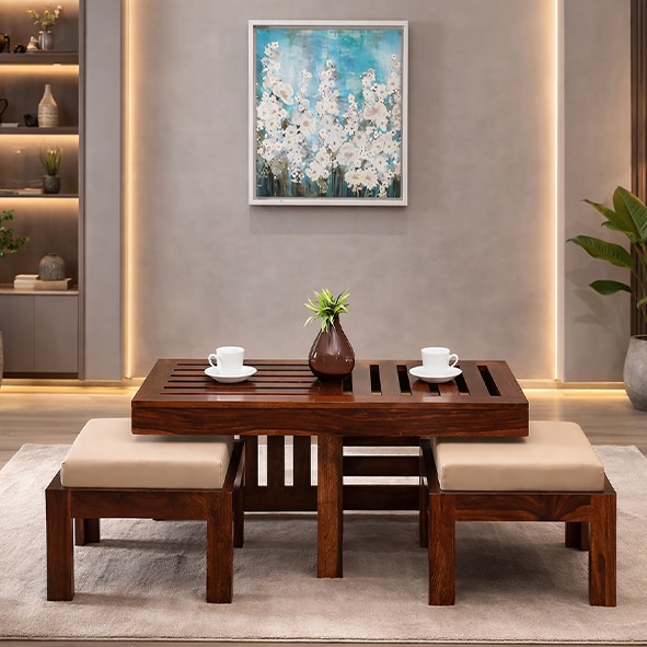 Morris Nesting Coffee Table with Seating in Beige Fabric - Ferrowoods