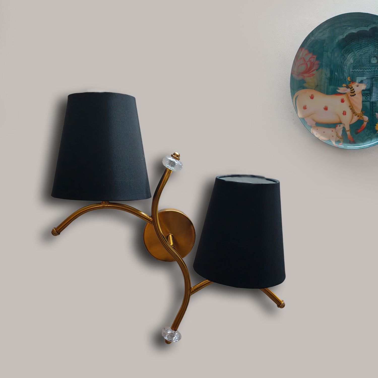 Devansh Metal Electric Wall Light in Gold Colour with Black Shade Count of 2 Lights - Devansh