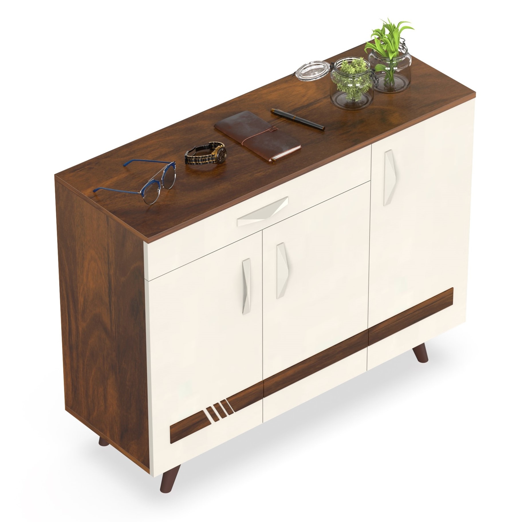 Kaspen Engineered Wood Wood Dual Tone 3 Doors Shoe Rack Cabinet Slipper Footwear Stand Organizer with Drawer can Store Up to 16 Pairs for Home (Brown Maple & Frosty)