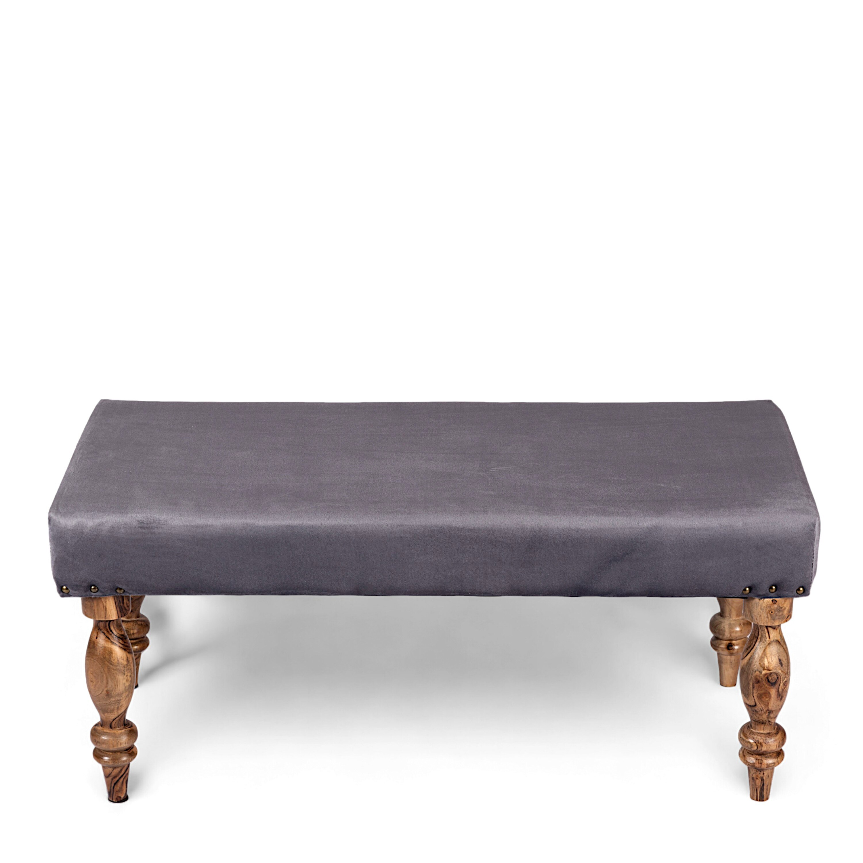 Bestone Sheesham Wood Accent Seater Bench Set  2 Stools In Iron Grey Velvet