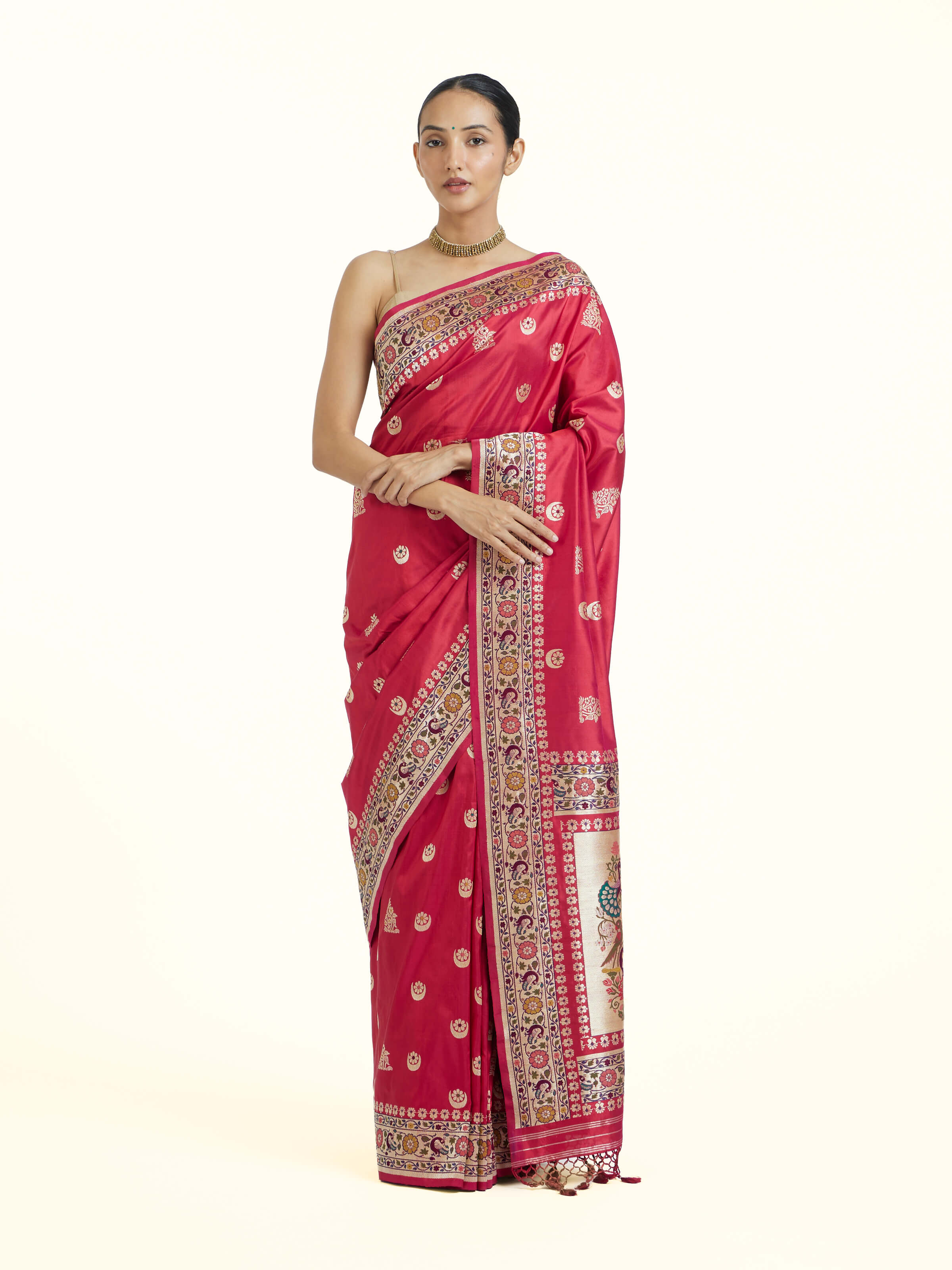 Red Ashavali Brocade Silk Saree
