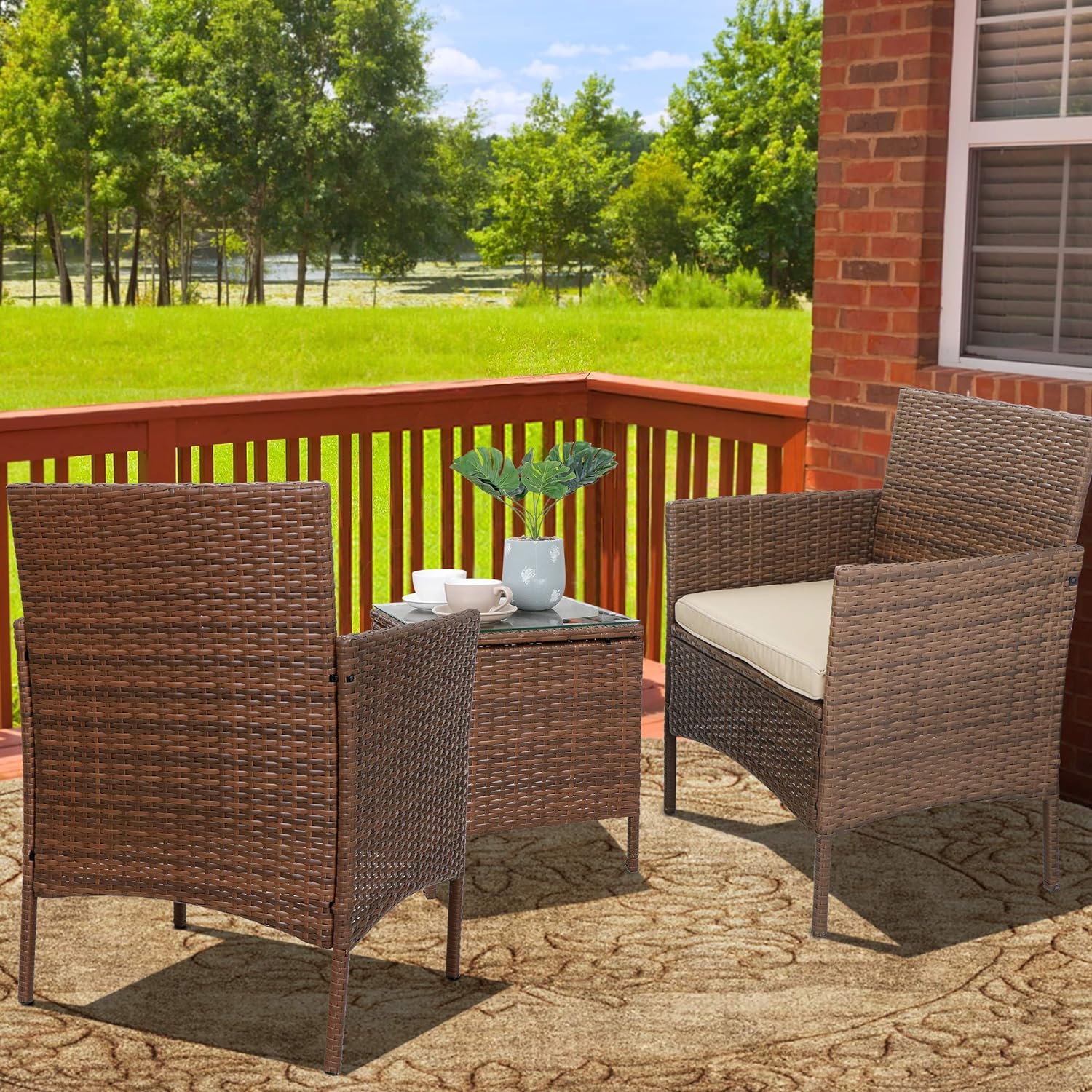 Carry Bird Wicker Patio Furniture Outdoor Balcony Chairs In Brown And Beige Colour - Carrybird