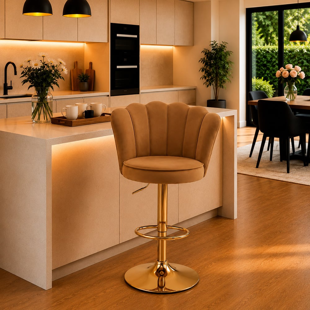 Doe Buck Luxury Brown Velvet Adjustable Bar Stool Chair with Gold Hydraulic Base - Doe Buck