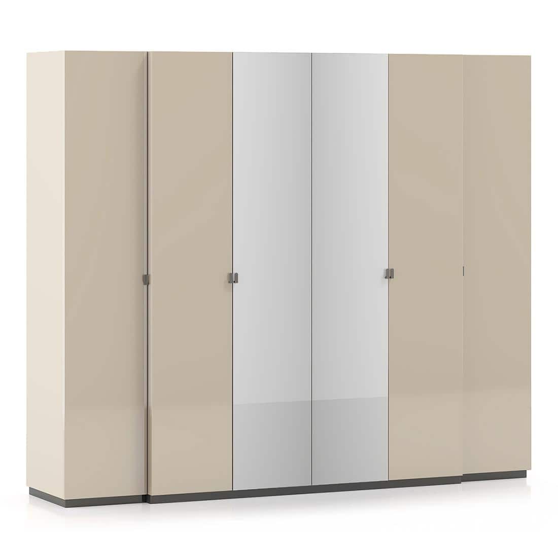 Naomi 6 Door Mirrored Wardrobe In High Gloss Beige Finish