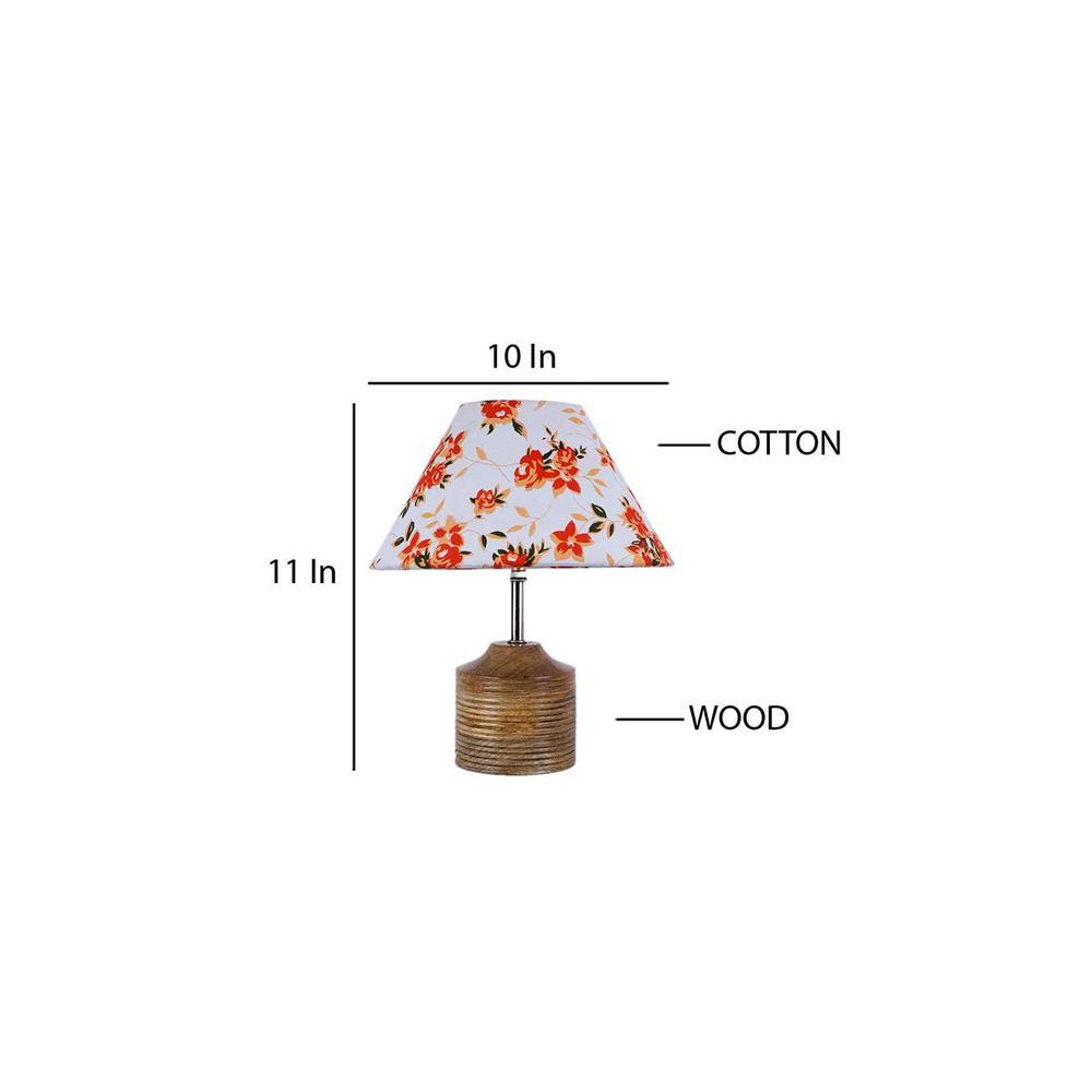 Katherine Multicolour Fabric Shade Table Lamp with Natural Wooden Base