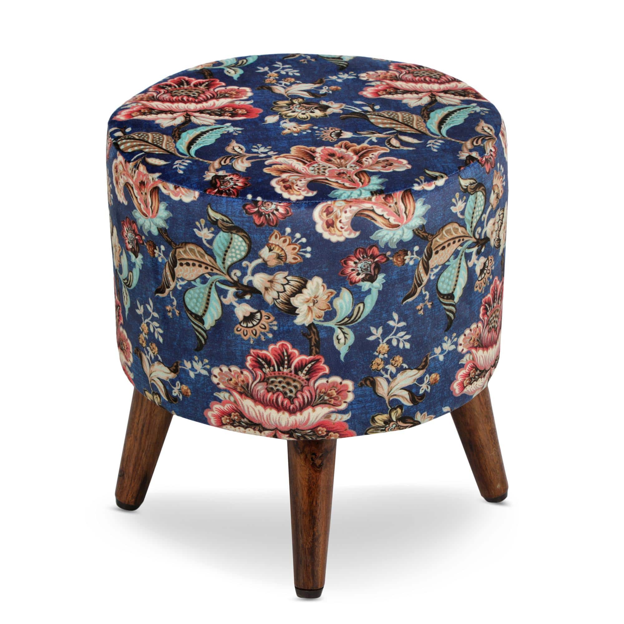 Luna Solid Wood  Ottomon in  Blue Colour