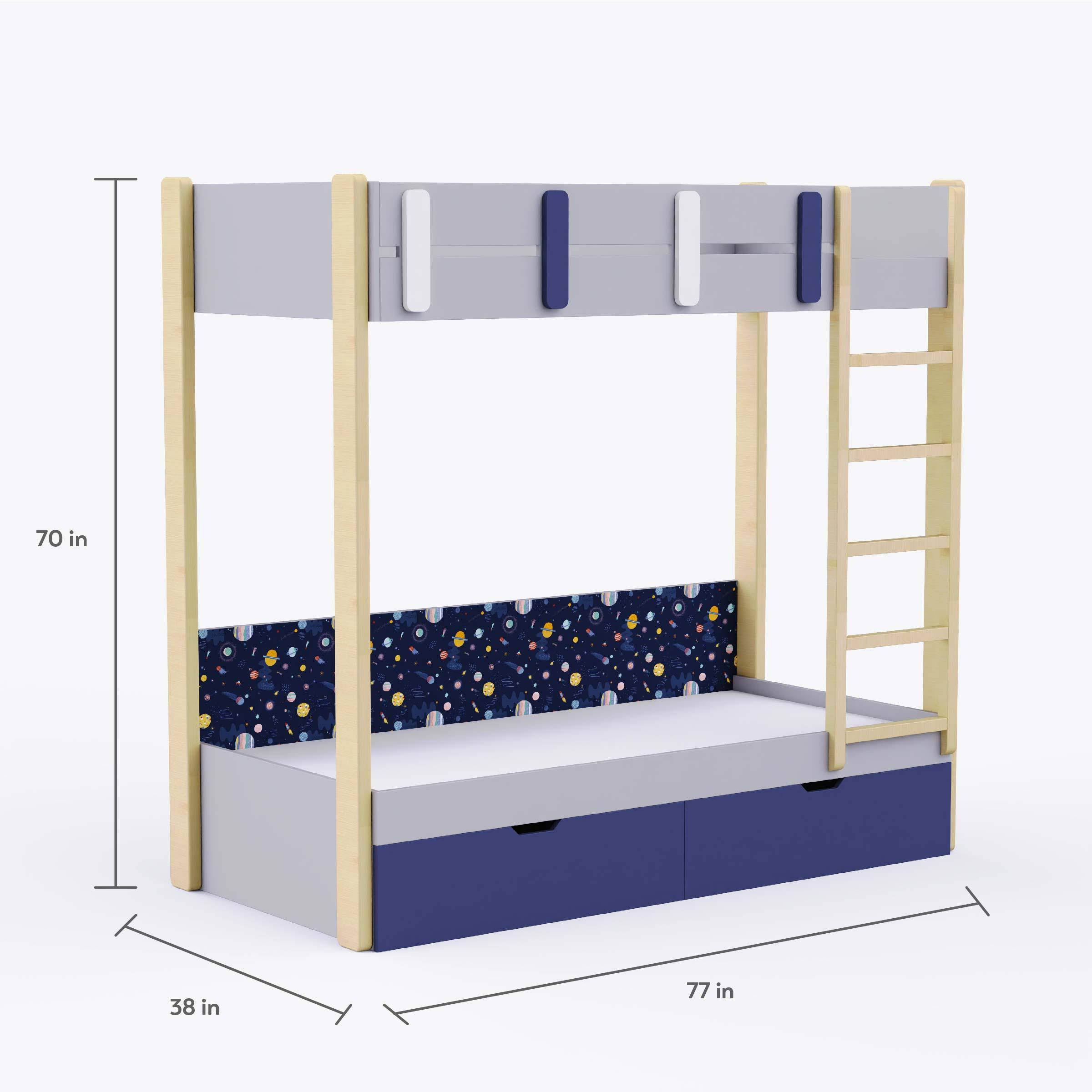 Pine Tree Single Size Bunk Bed In Silver Grey Colour