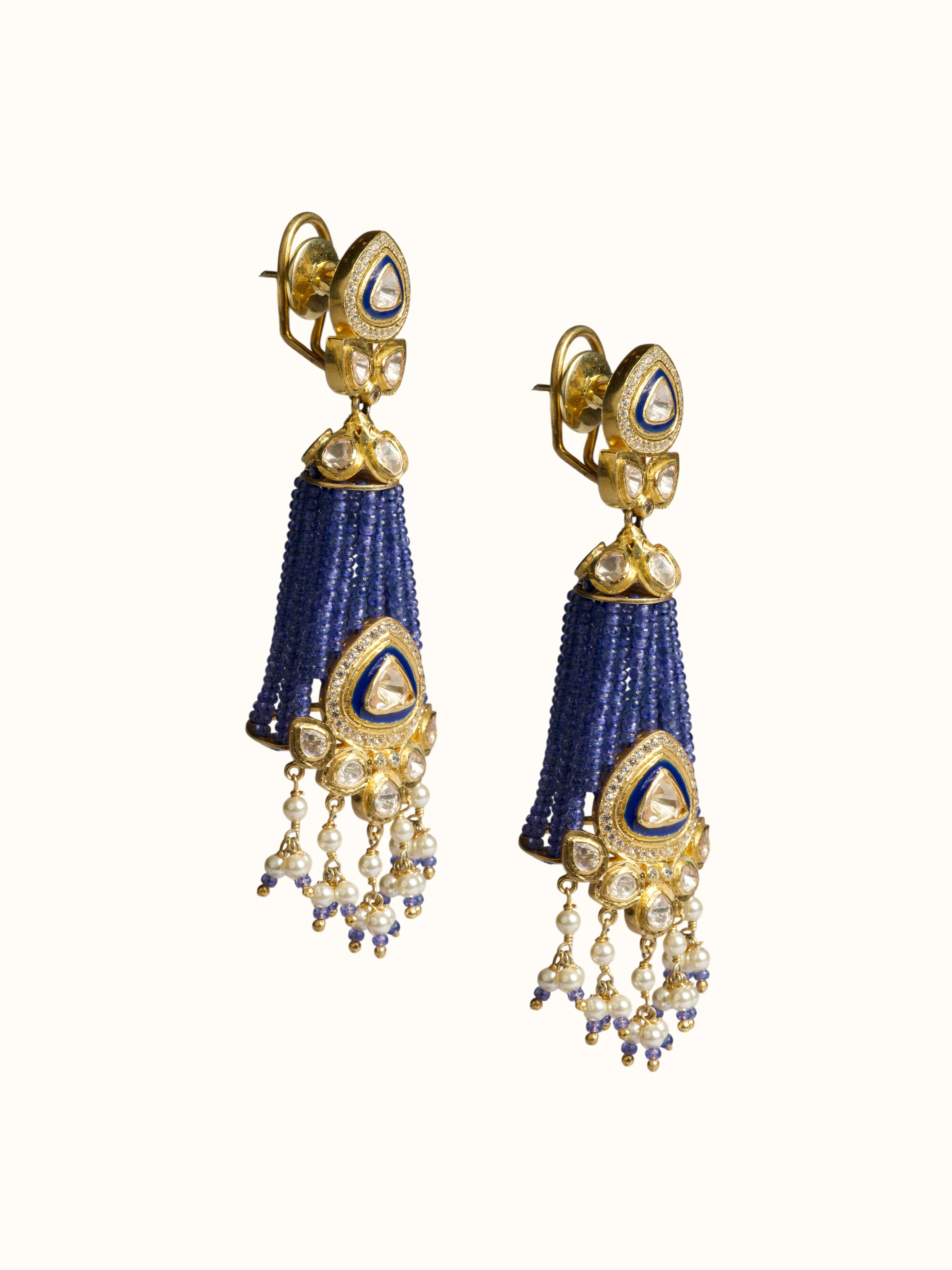 Angled view of the Silver Smithing Drop Earrings