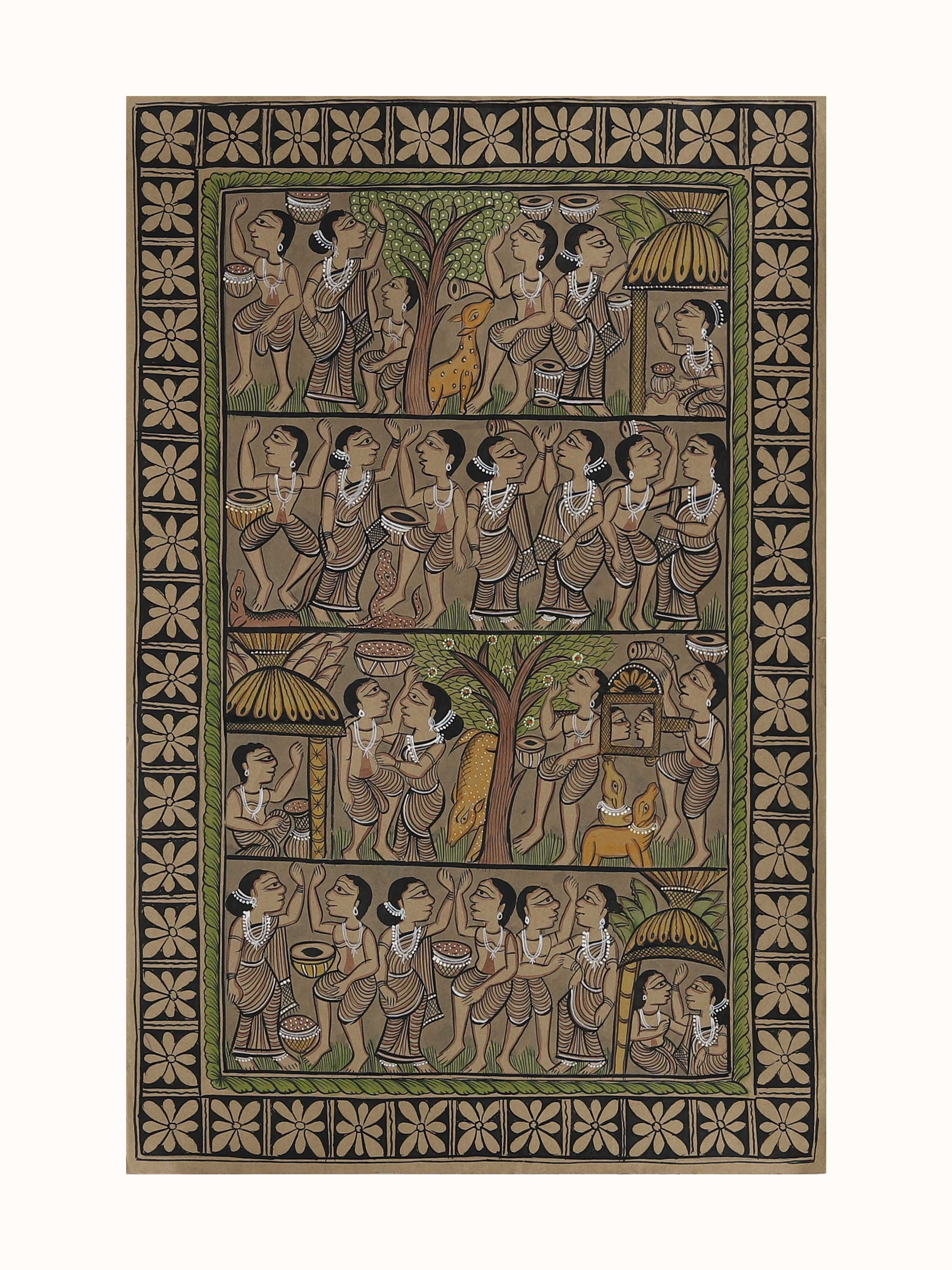 Front view of Bengal Tribe Kalighat Painting