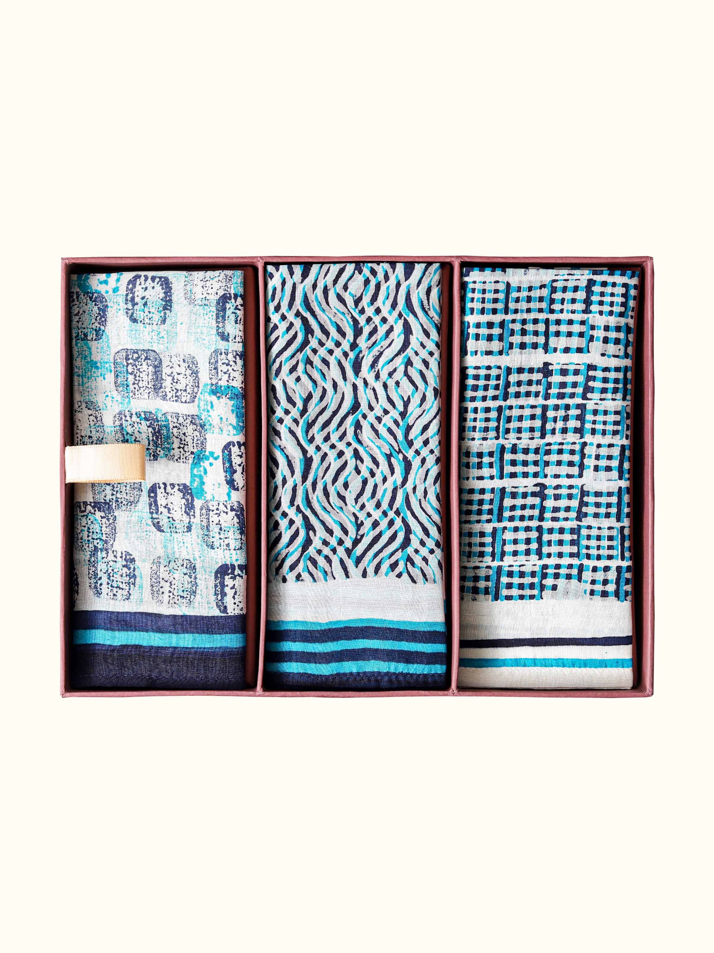 Assorted Silk Block Printed Pocket Squares (3Pcs)