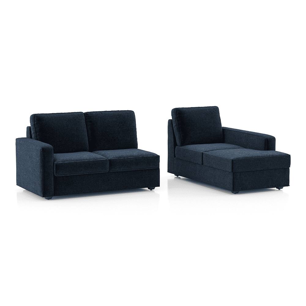 Apollo Sofa (Colour : Cobalt, Cushion : Hard, Back Type : Regular, Seating Capacity : Right Aligned 2 Seater + Right Aligned Chaise + Ottoman)