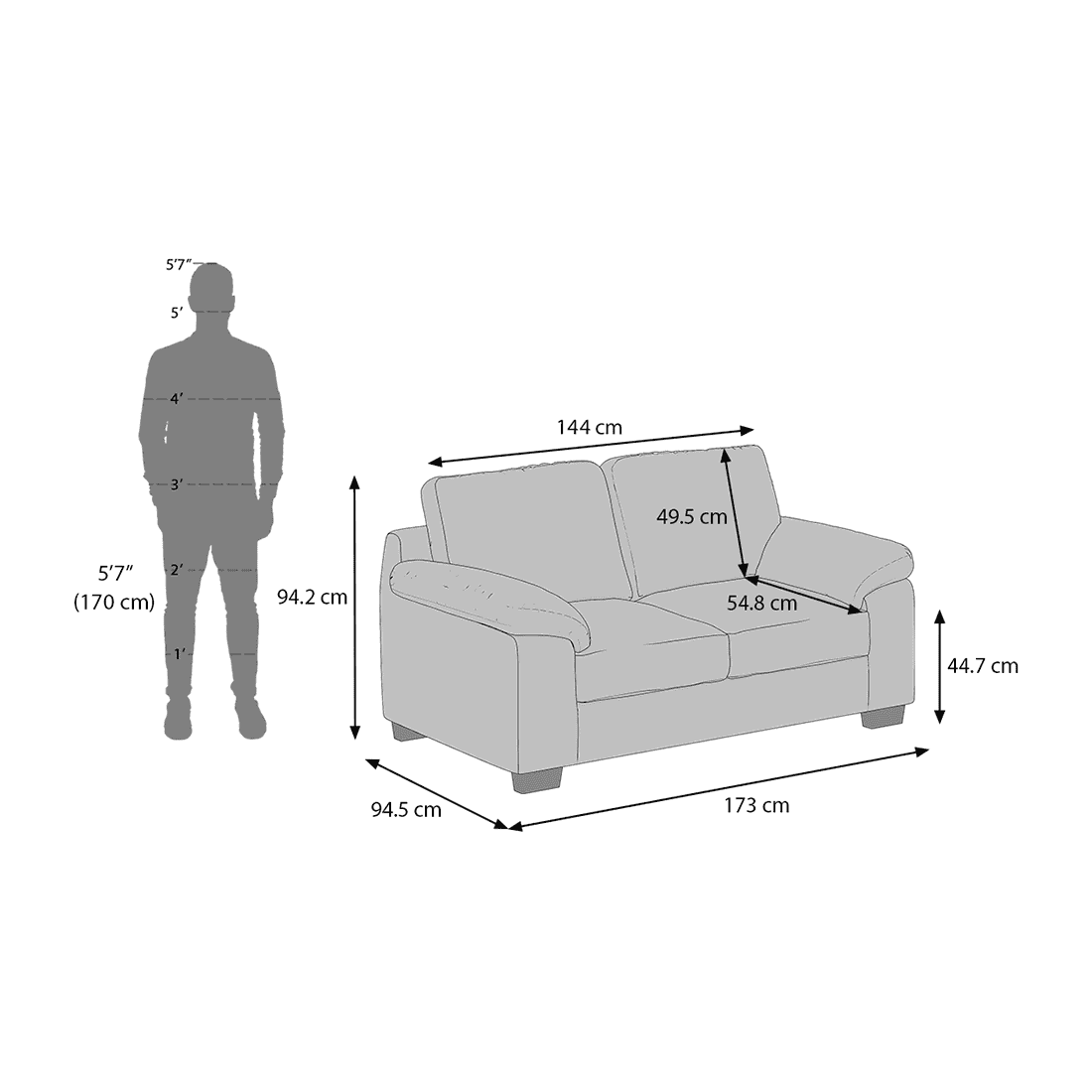 Esquel Essential 2 Seater Fabric Sofa in Steel Colour