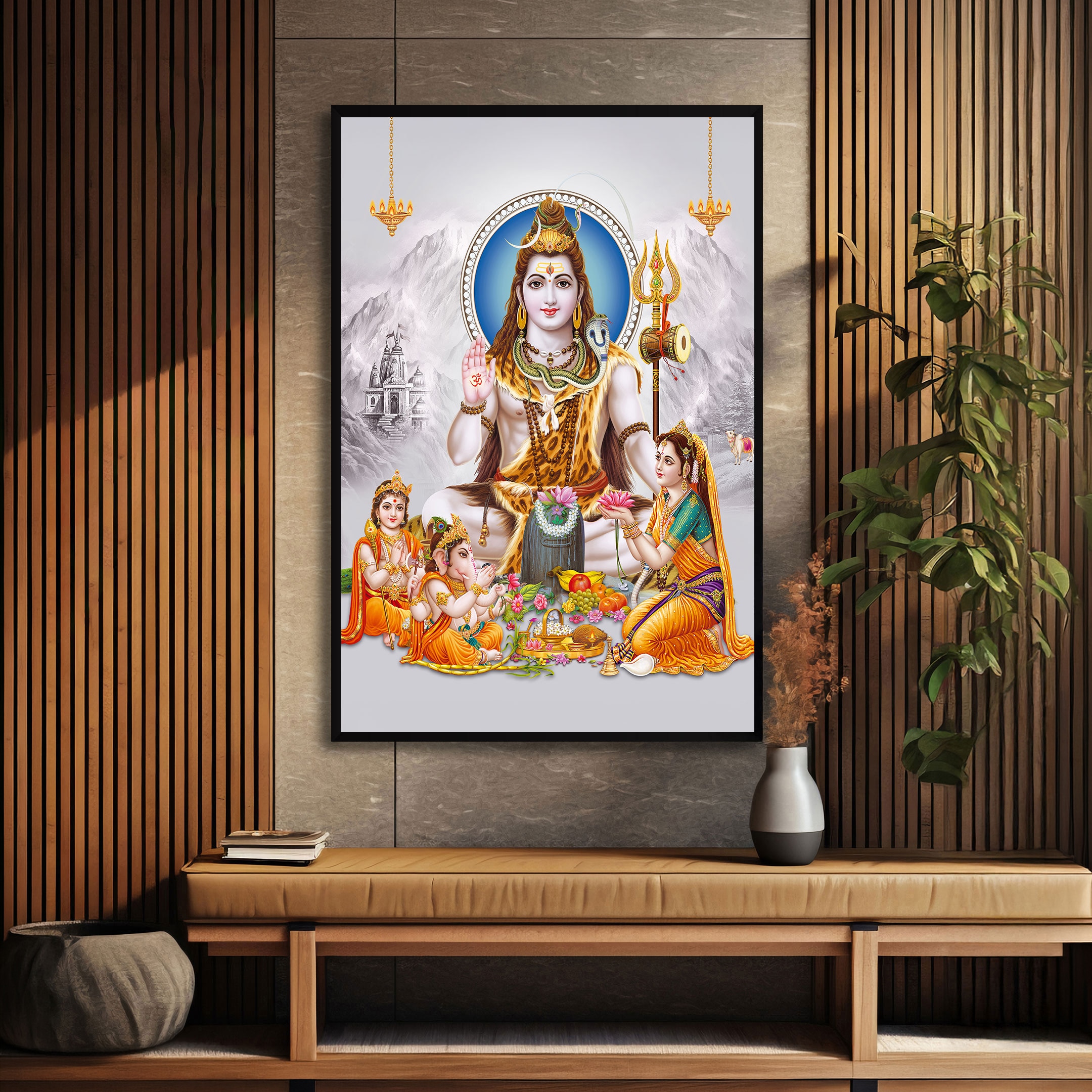 The Castle Decor Lord Shiva Parivar Wall Painting Framed Artwork 20x30 Inch Style 2 - The Castle Decor