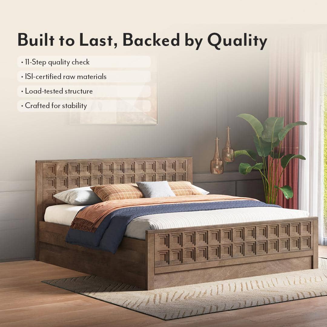 Baori Solid Wood Queen Size Hydraulic Storage Bed In Danish Walnut Finish