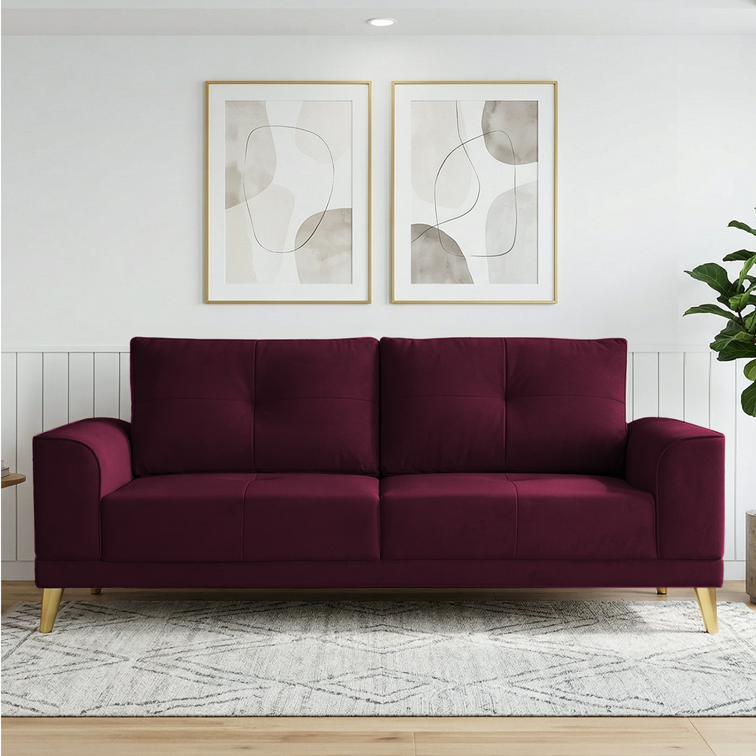 Nency Velvet 3 seater Sofa Red wine - Home Lifestylez