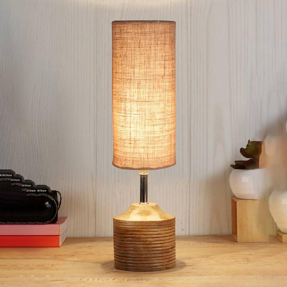 Eloise Wood Table lamp with Beige Jute Shade - Devansh