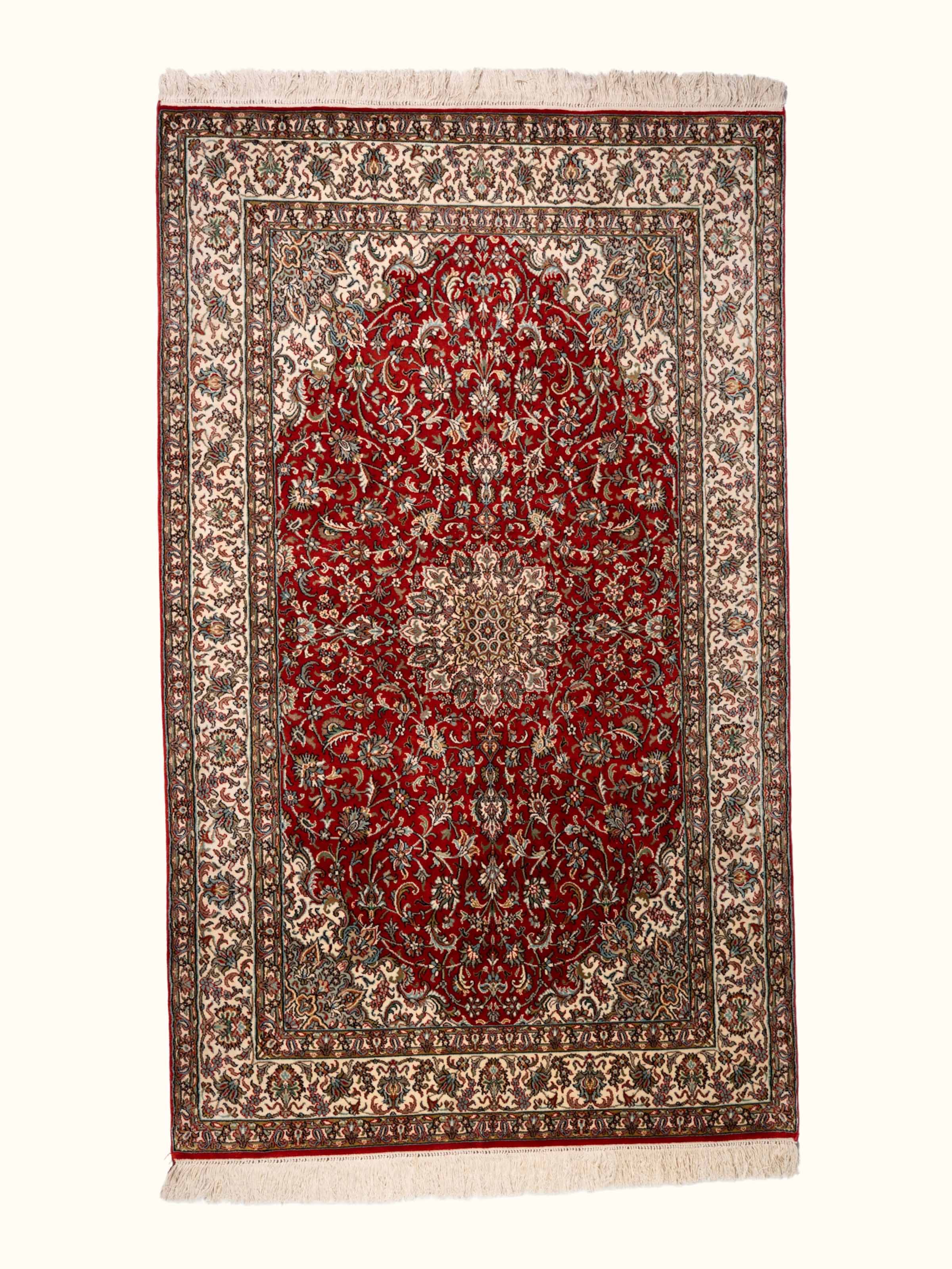 Traditional Persian Red Kashan Kashmir Silk Hand-Knotted Carpet