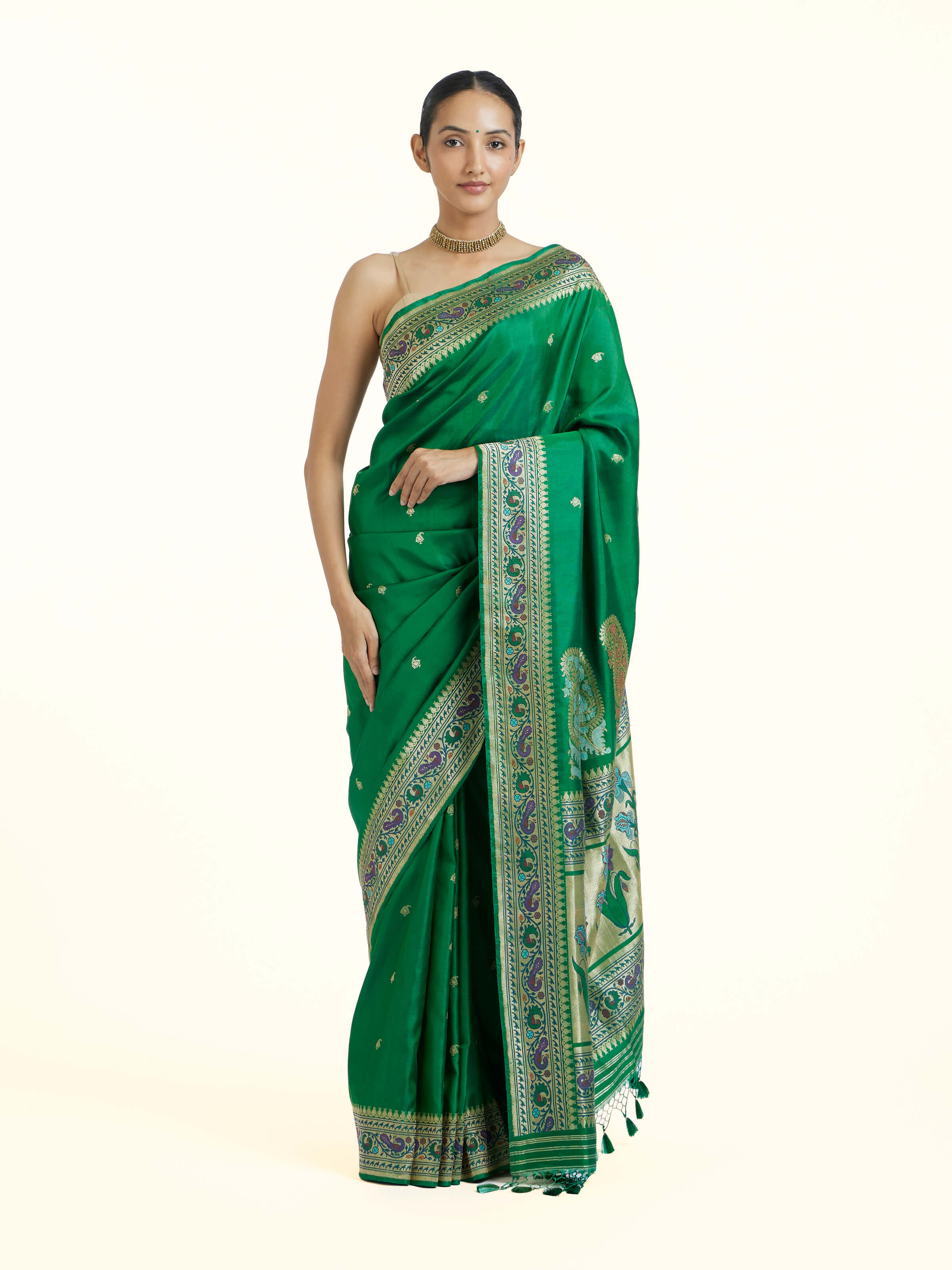 Green Ashavali Brocade Silk Saree