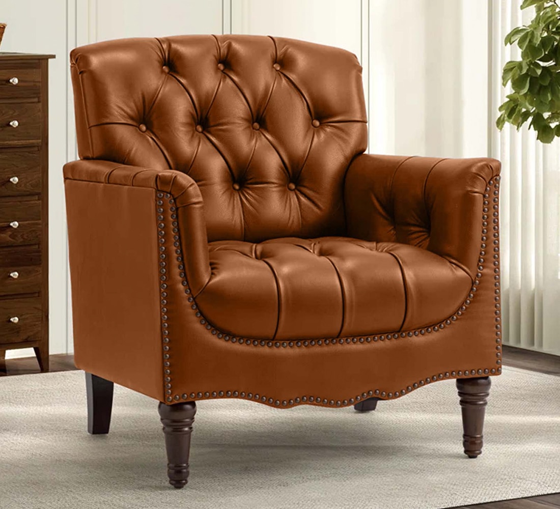 Jones Pu Leather W in g Chair in Light Brown - KURSIWALLAH