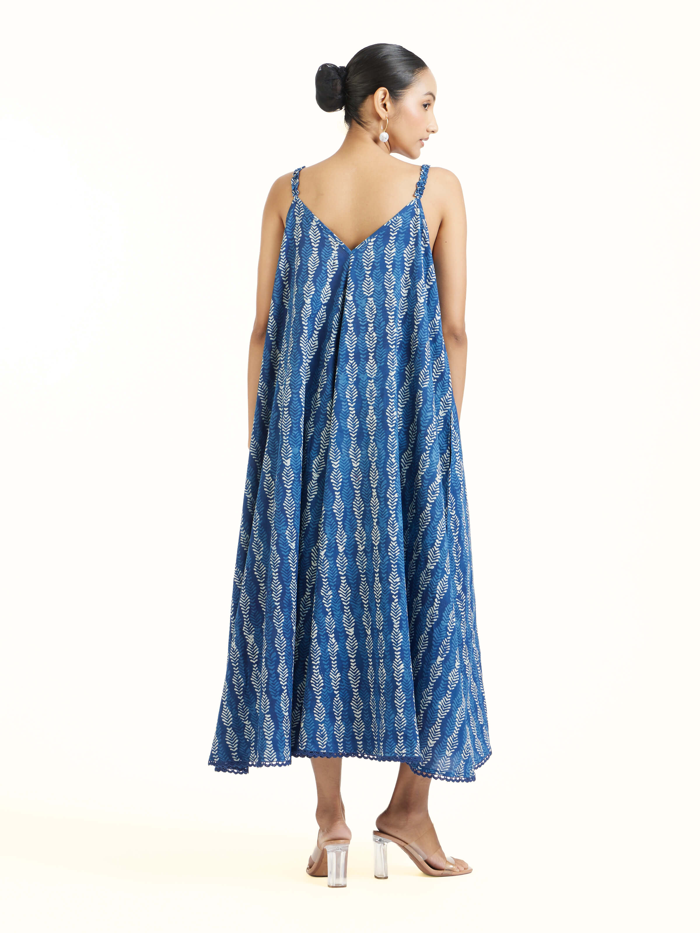 Back view of Prika cotton Dabu block printed dress displaying full design