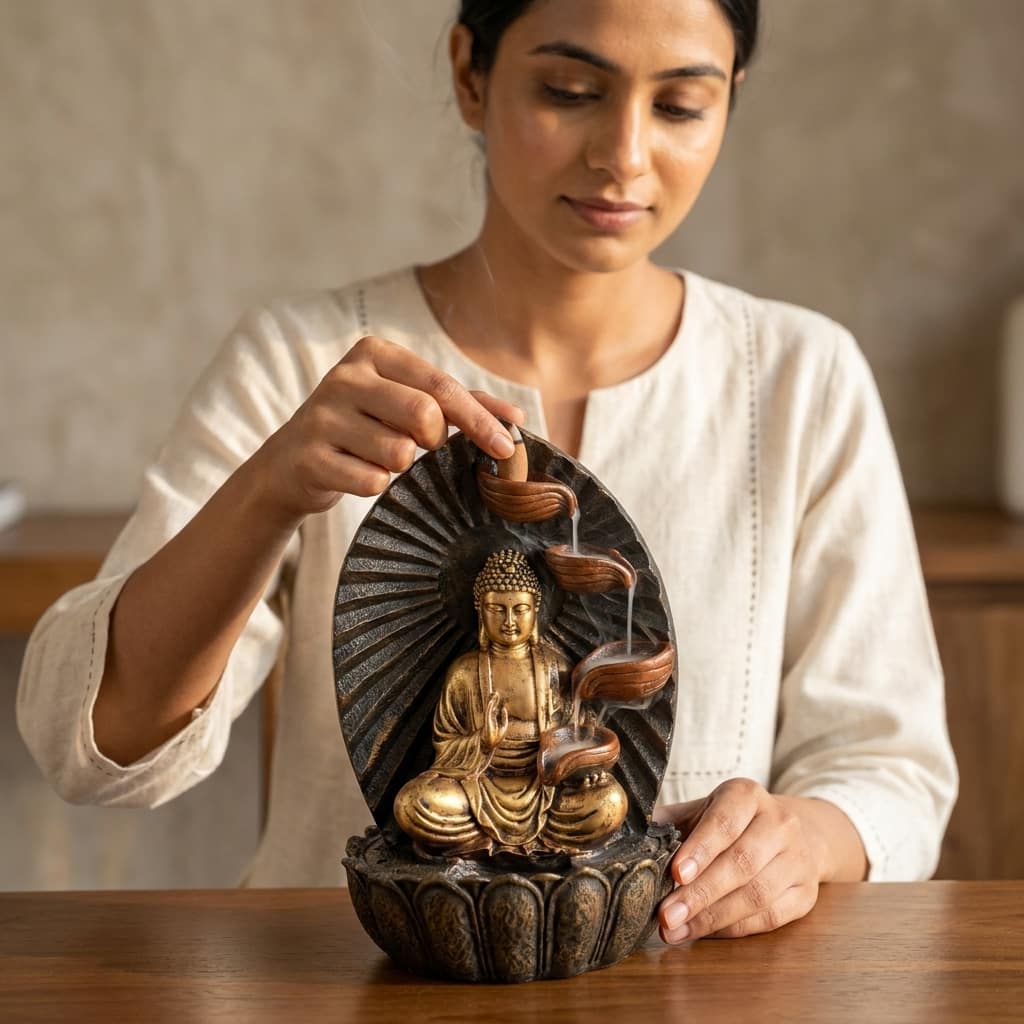 Water Fountain Golden Nirvana Cascade Water Fountain in Multicolor Colour - Vedas
