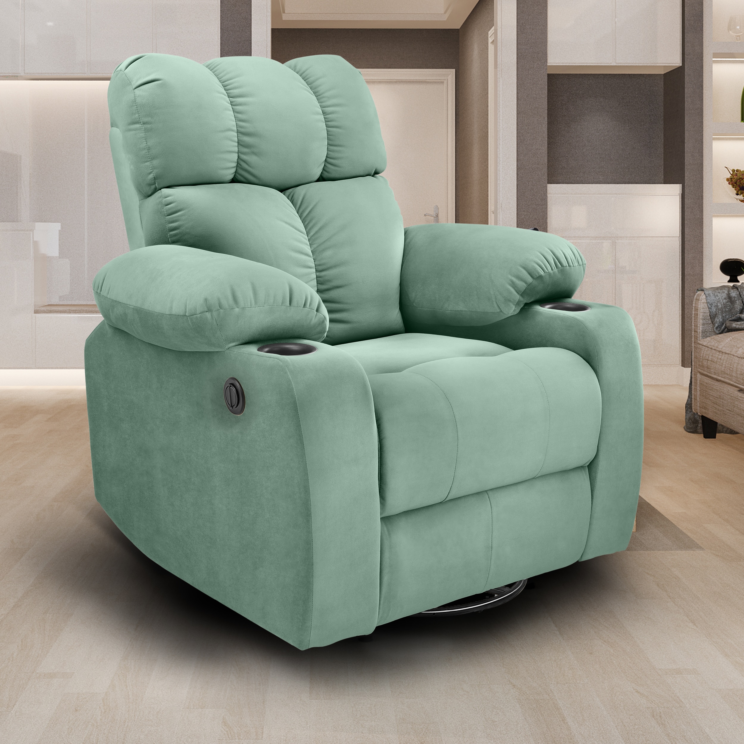 Helios Fabric One Seater Motorised Recliner with Rocking Revolving & Cup Holder in Green Colour - Little Nap Design