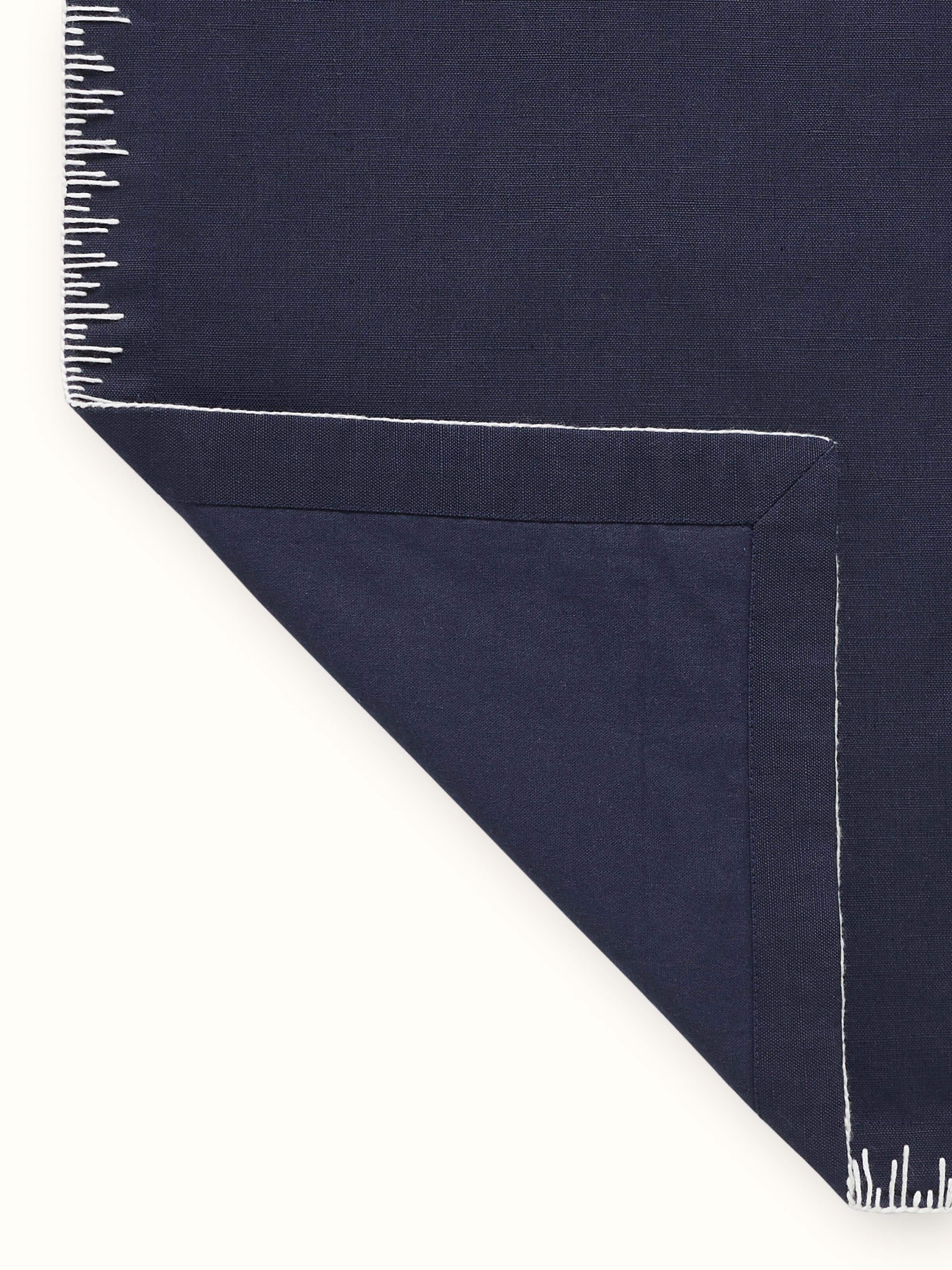 Parvat Indigo Edge Stitch Linen Cotton Hand Embroidered Table Runner