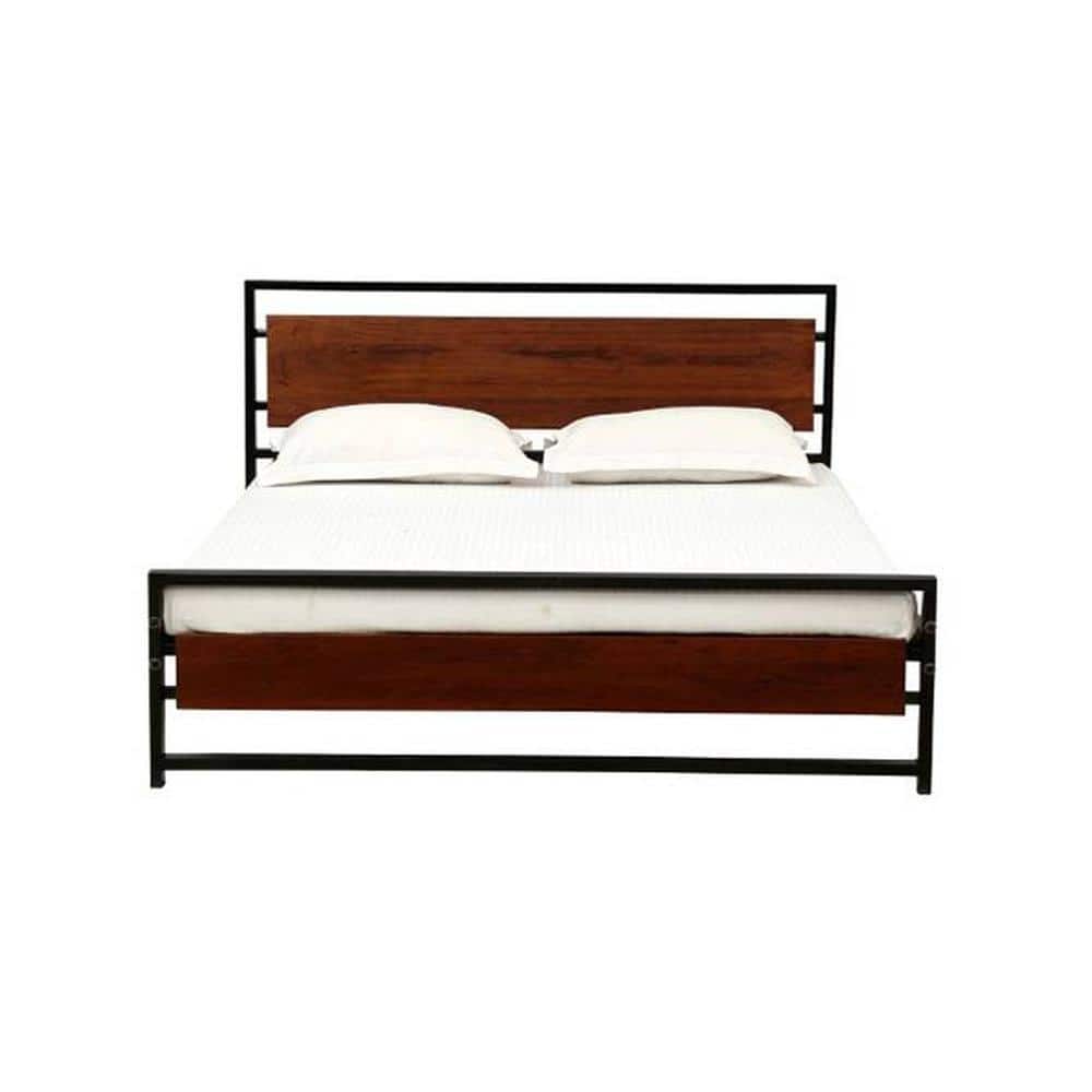 Palmer Metal Queen Size Non Storage Bed In Honey Oak Finish