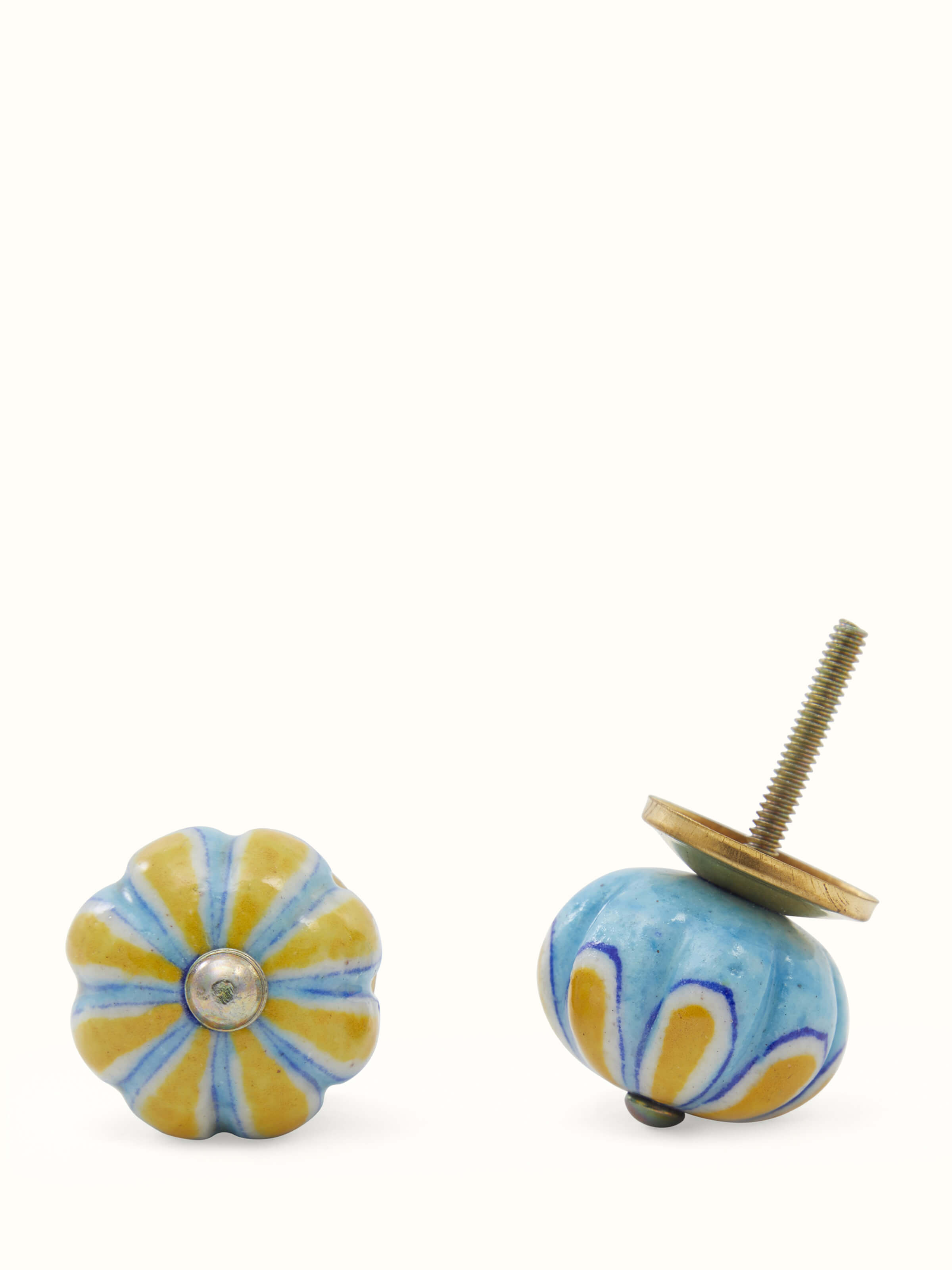 Blue Pottery Round Rib Door Knob Set