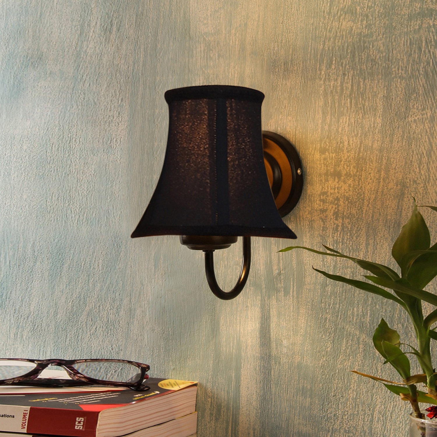Devansh Black Wall Mounted Lamp With Black Cotton Shade - Devansh