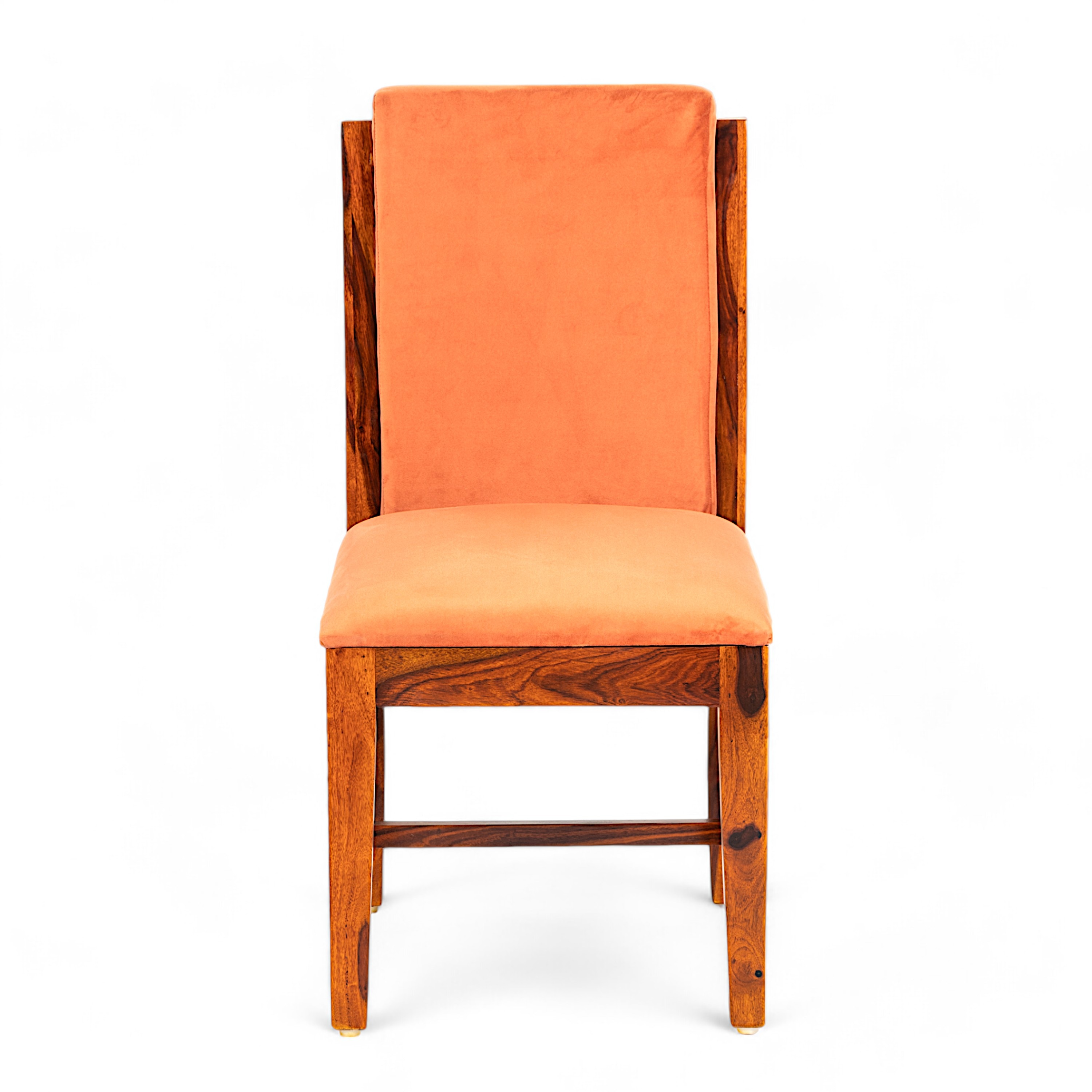 Rosslyn wood Dining Chair in Pumpkin Orange Velvet Upholstery with PINE FINISH