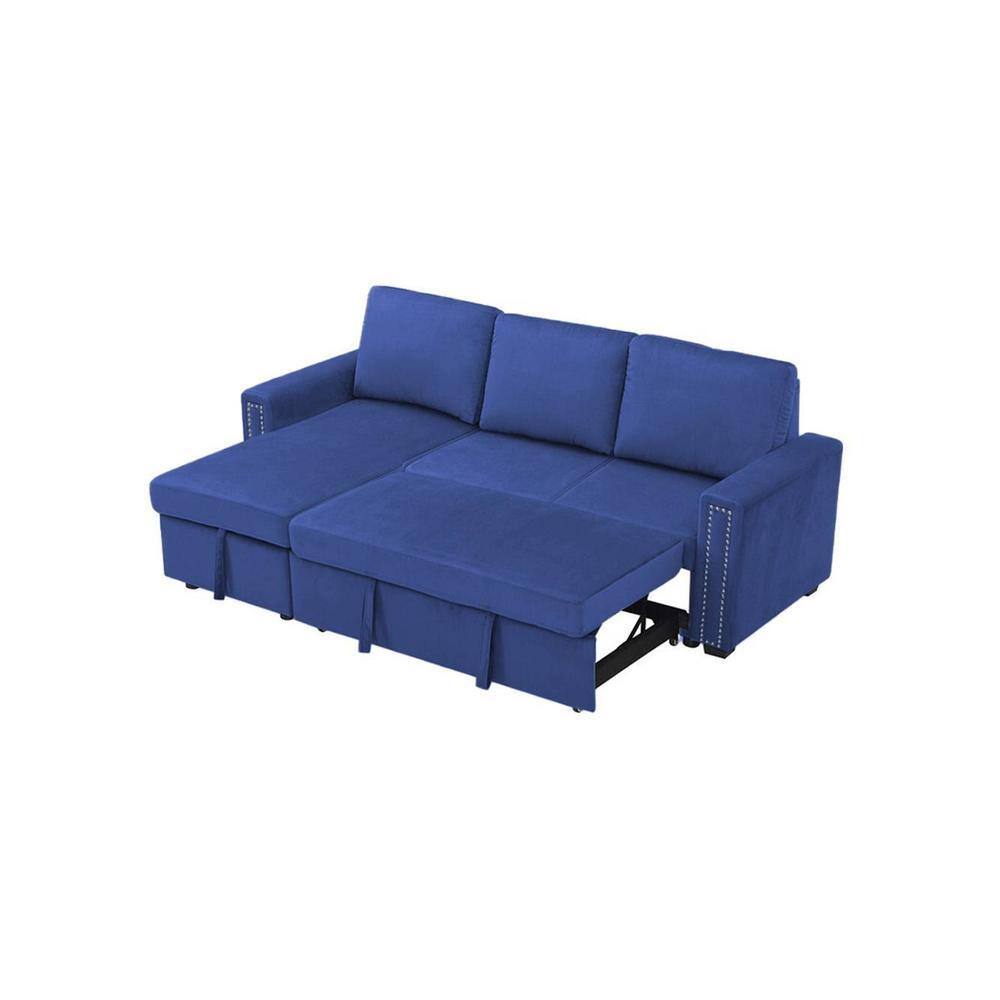 Noah Solid Wood Sofa cum Bed in Navy Blue