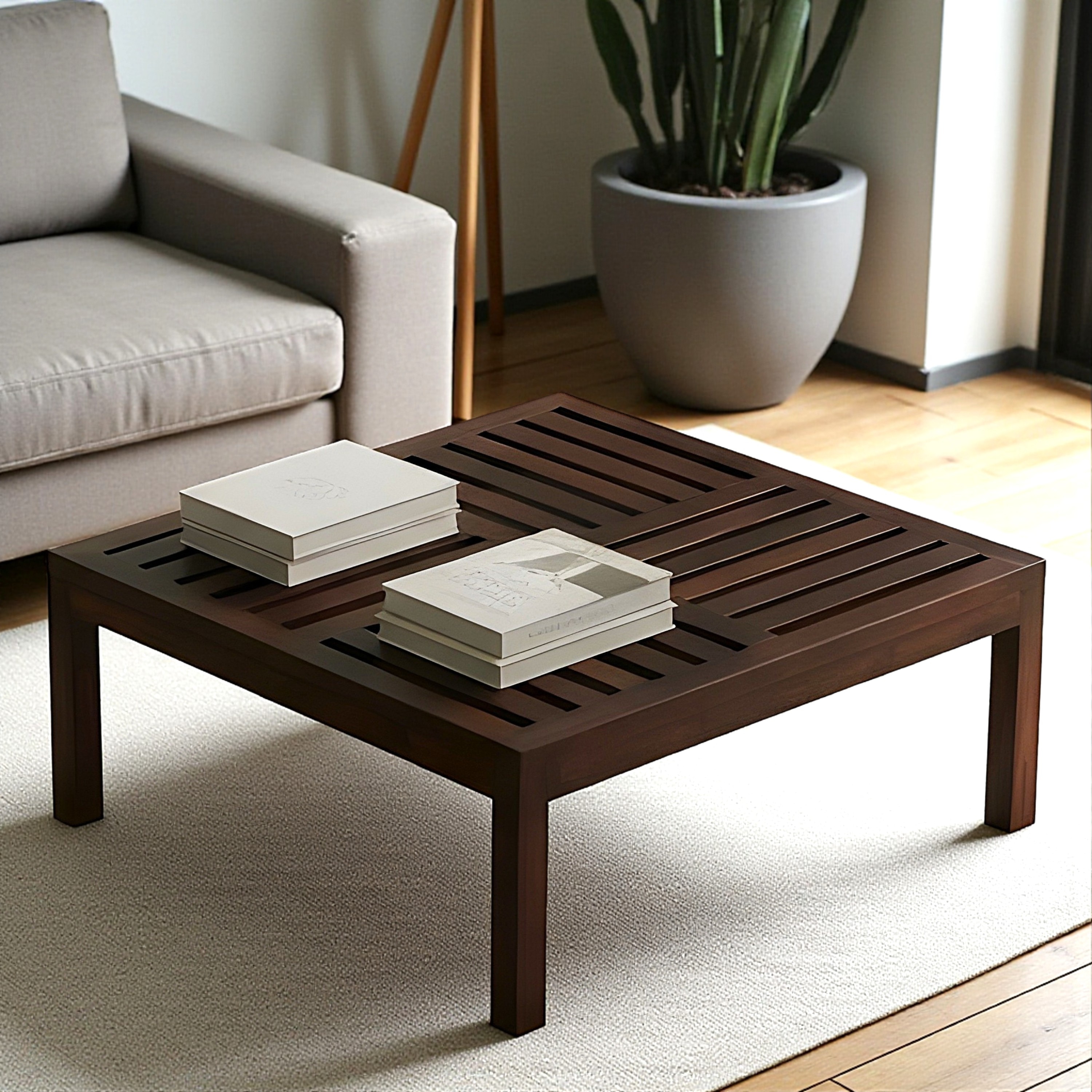 Sydney Sheesham Wood Contemporary Square Coffee Table In Dark Walnut Finish