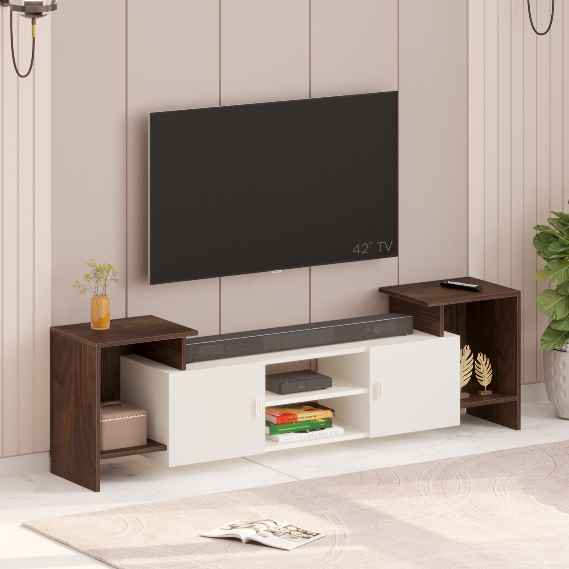 Bluewud Optimal Engineered Wood Tvcabinet In Brown Maple & White Finish - Bluewud