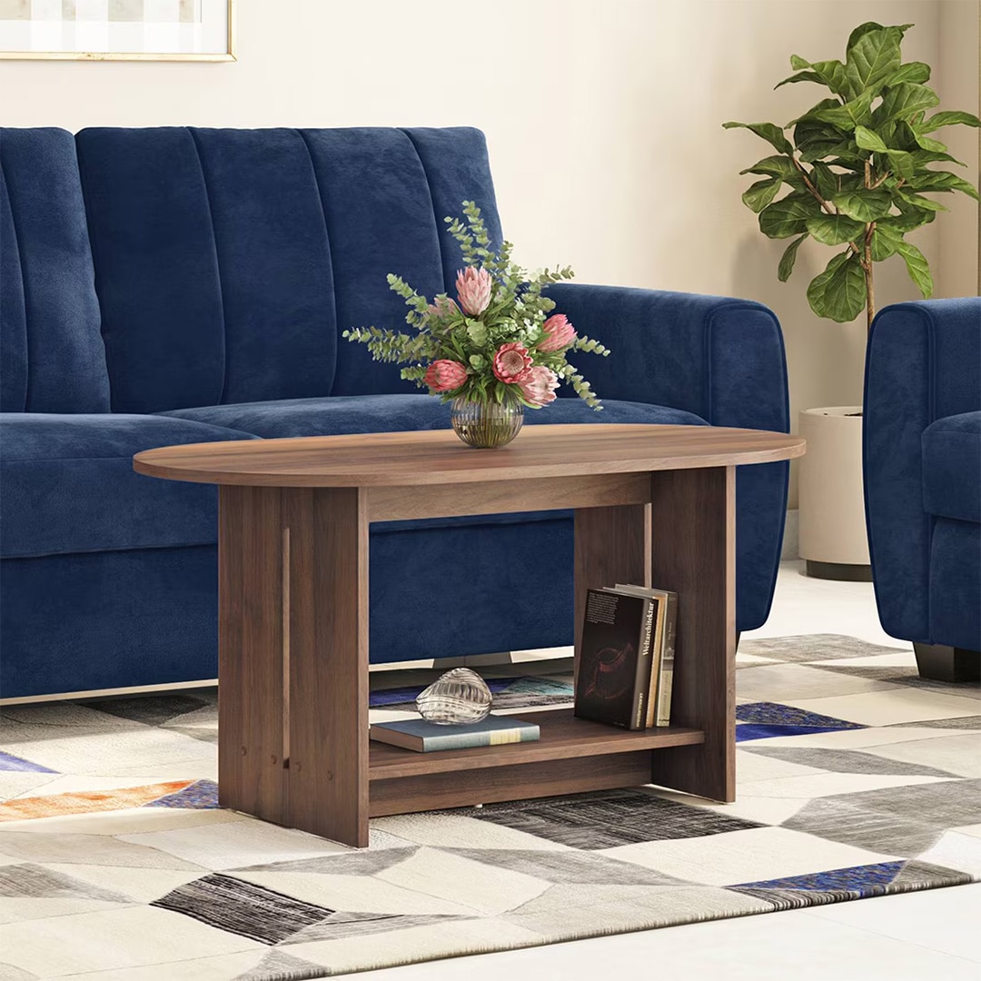 Drew Oval Shape Coffee Table In Classic Walnut