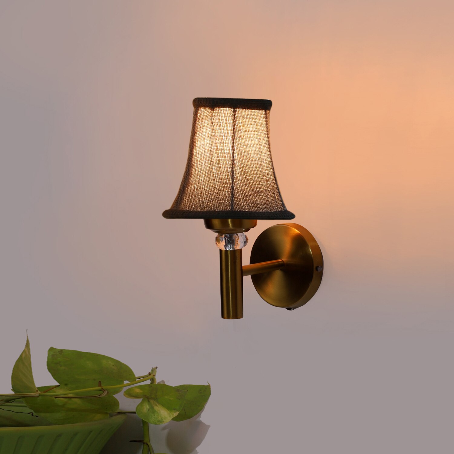 Devansh Gold Wall Mounted Lamp With Beige Jute Shade