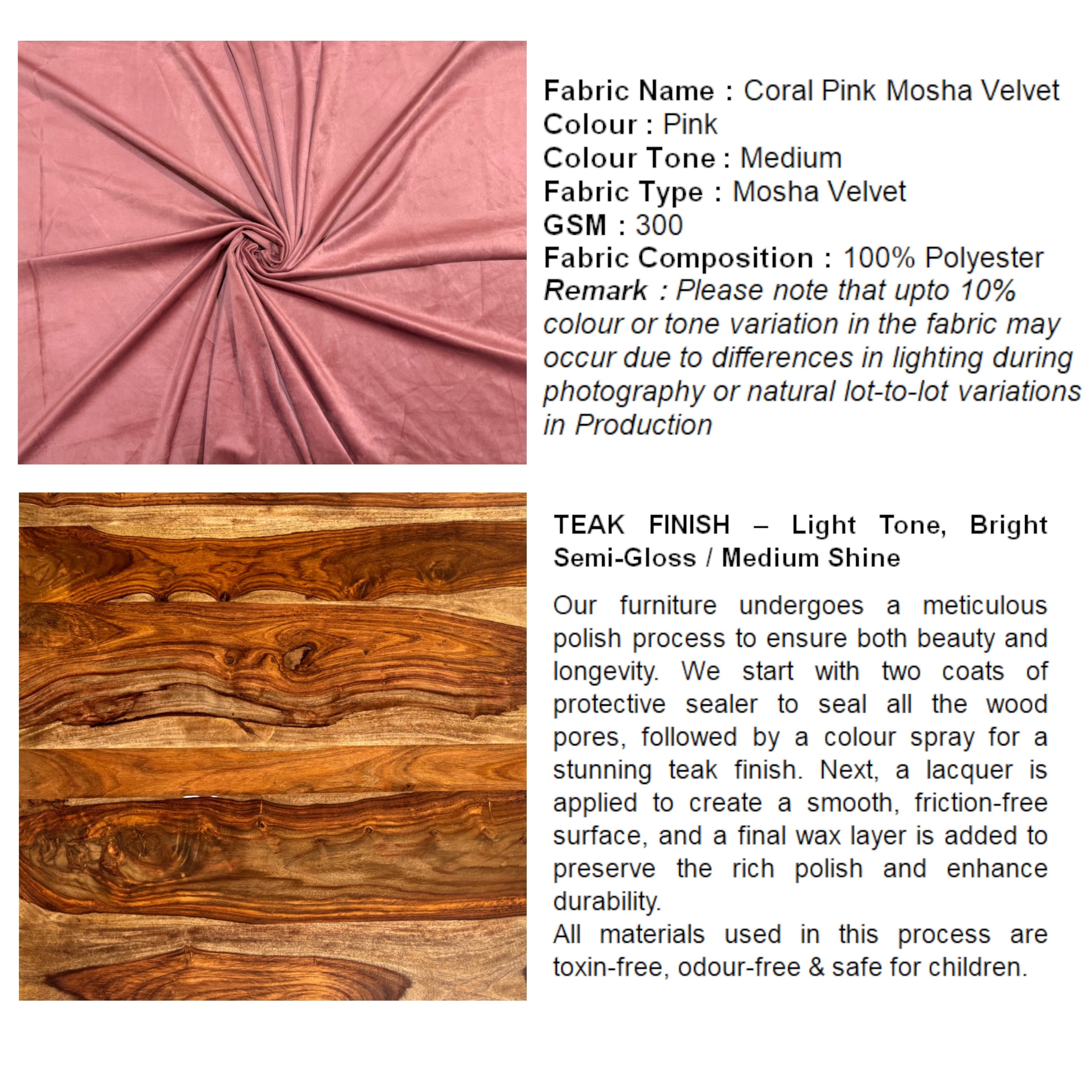 Rosslyn wood Accent Set of 2 Dining Chairs in Coral Pink Velvet Upholstery with TEAK FINISH