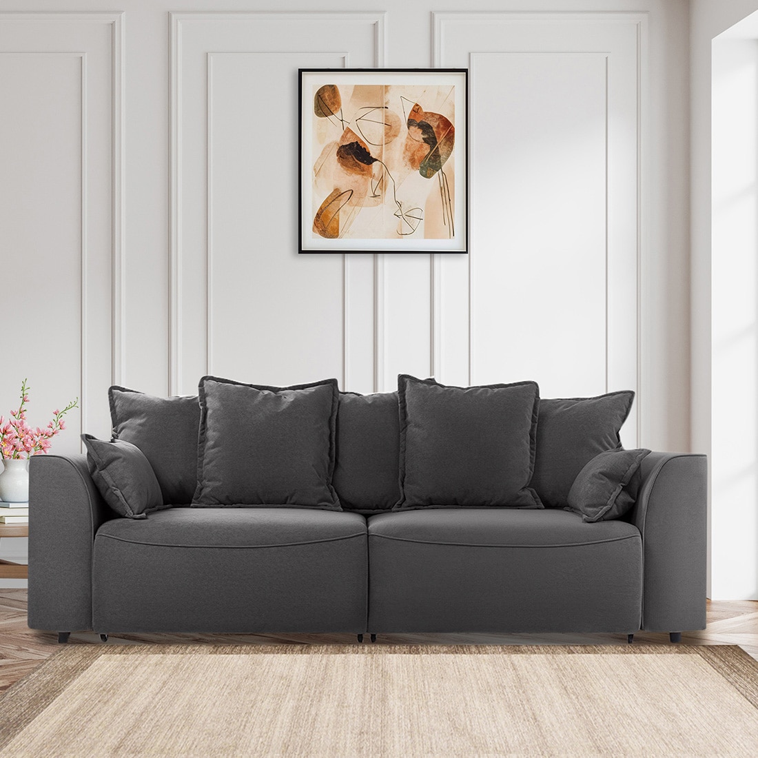 Leon 3 Seater Pull Out Sofa cum Bed  in Dark Grey Colour - Home Lifestylez