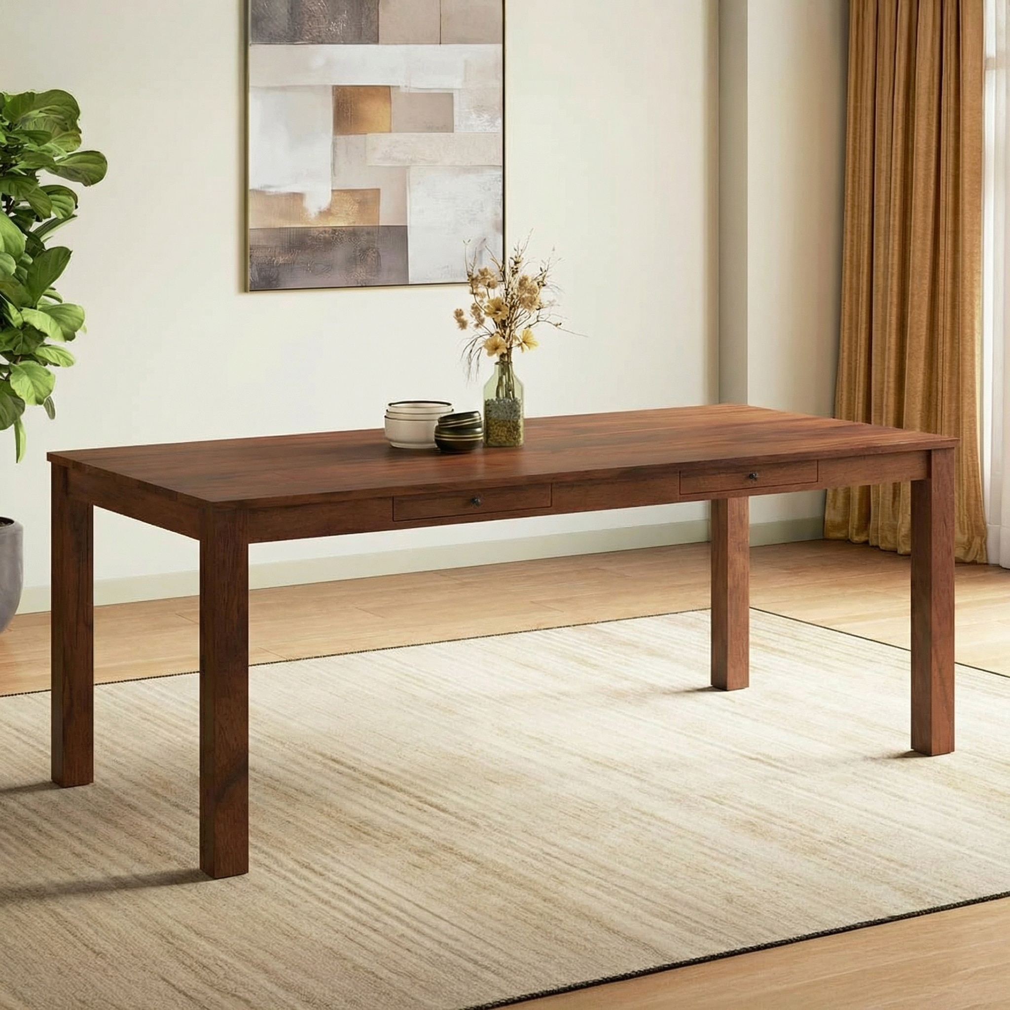 Arlo Teak Wood 8 Seater Storage Dining Table In Sienna Teak Finish