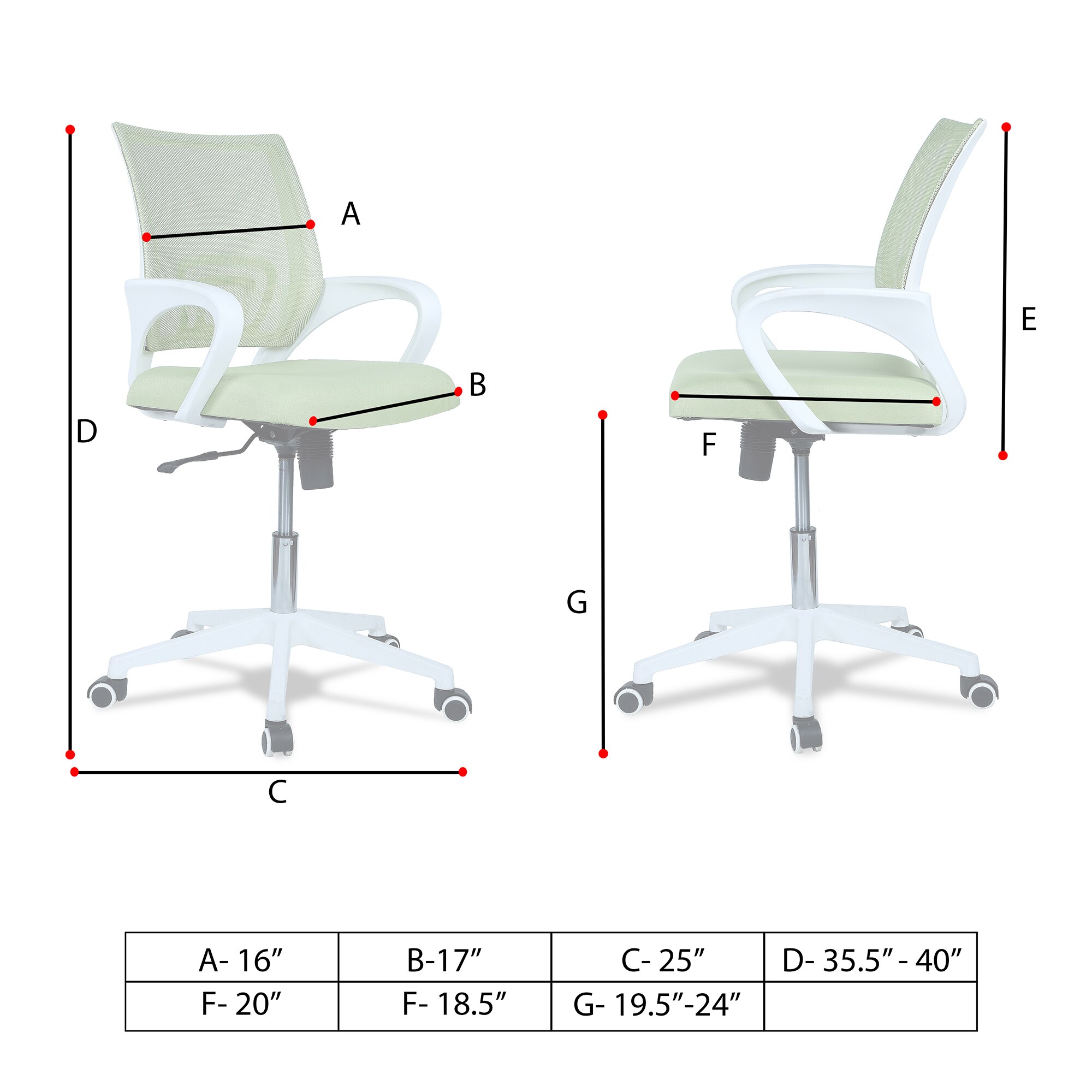 Naamikoa Mid Back Ergonomic Chair in Pearl Green Colour