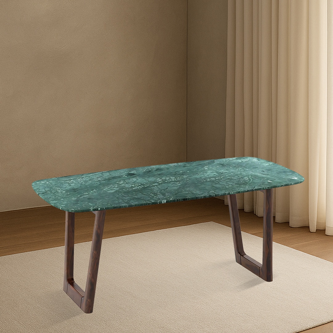 Adria Jade Green Marble 6 Seater Dining Table In New Walnut Finish