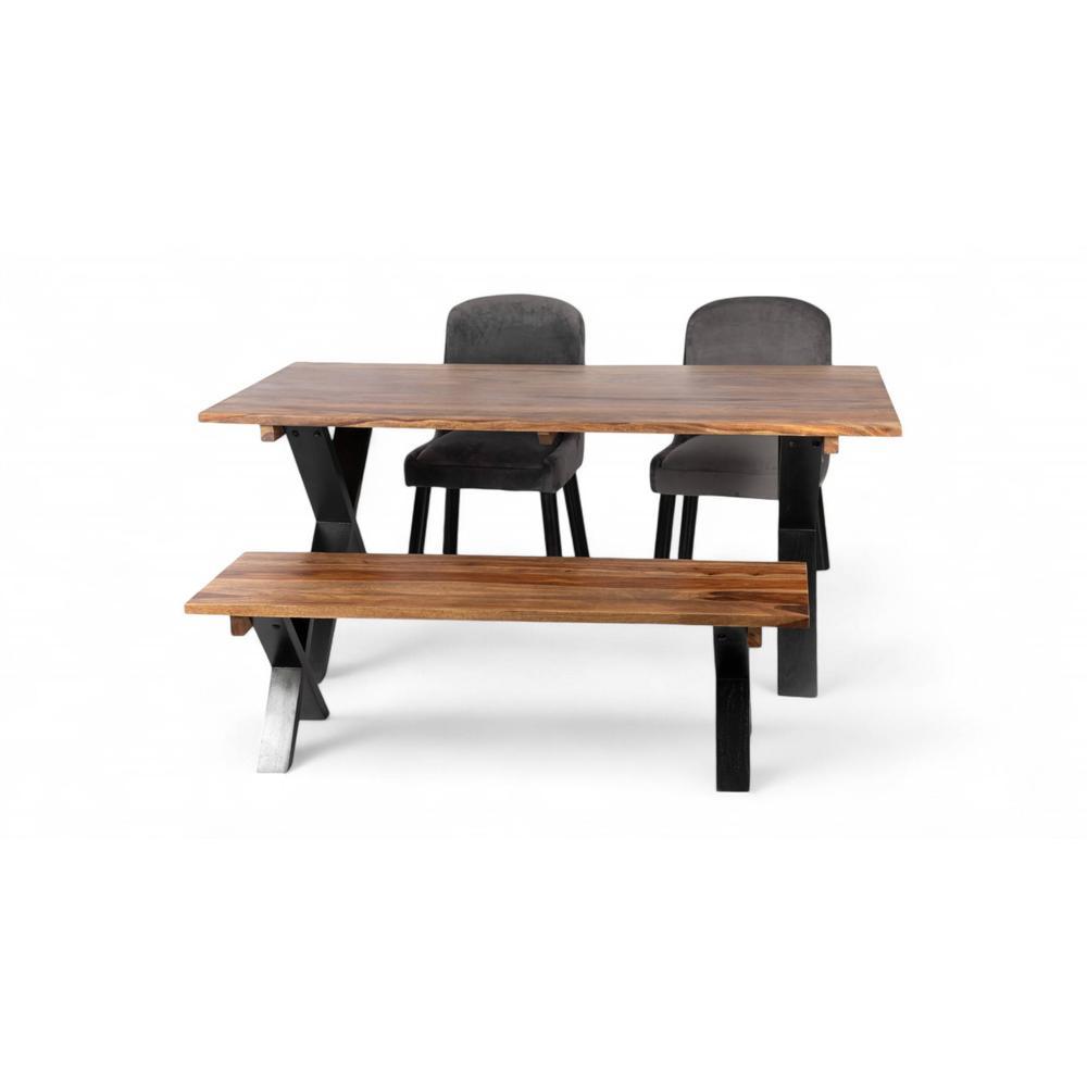 Rosslyn Sheesham Wood Mid Century 4 Seater Dining Table Set With Teak