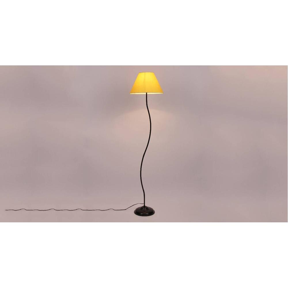 Luca Yellow Fabric Floor Lamp with Black Iron Base