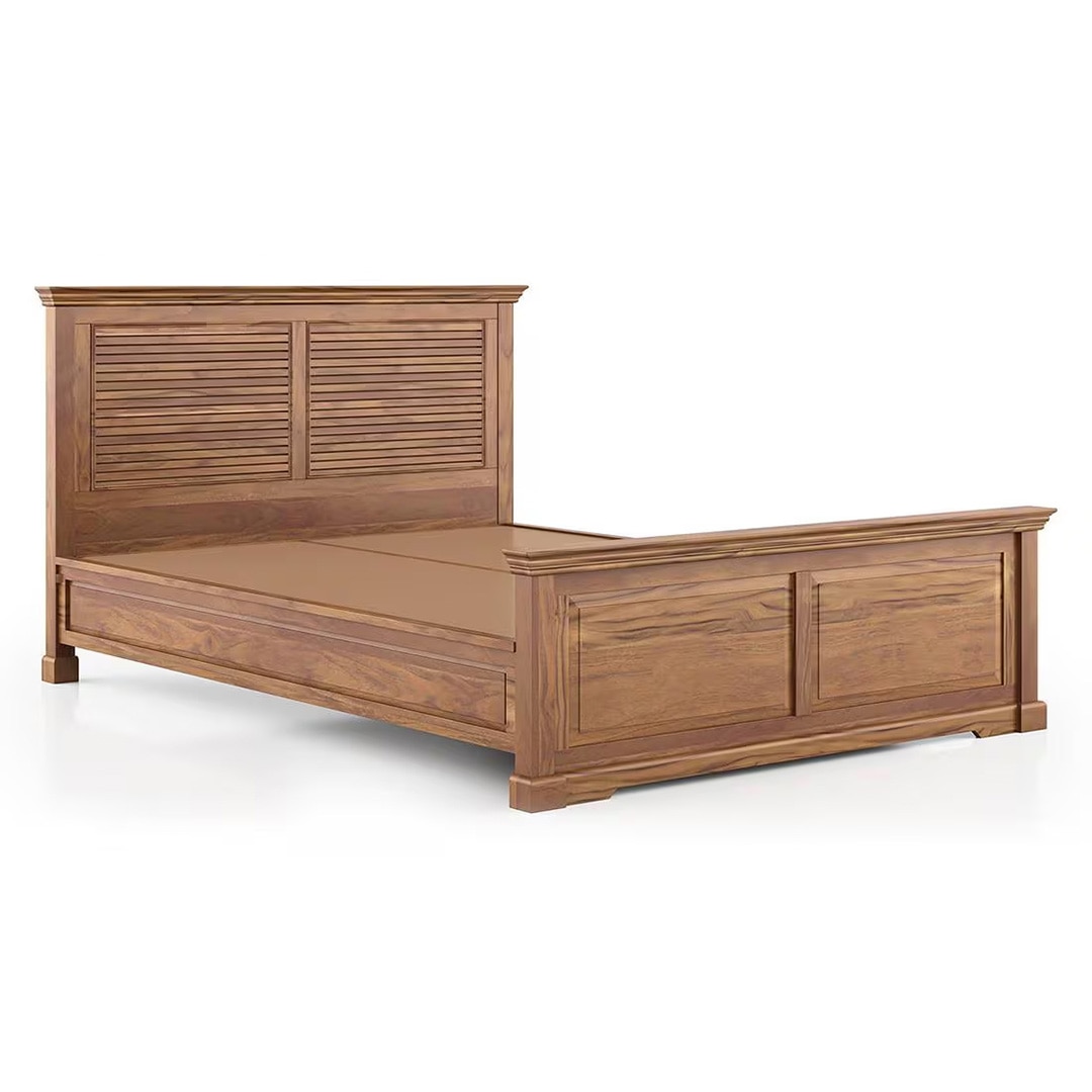 Tuscany Solid Wood Queen Size Non Storage Bed In Latin American Teak Finish