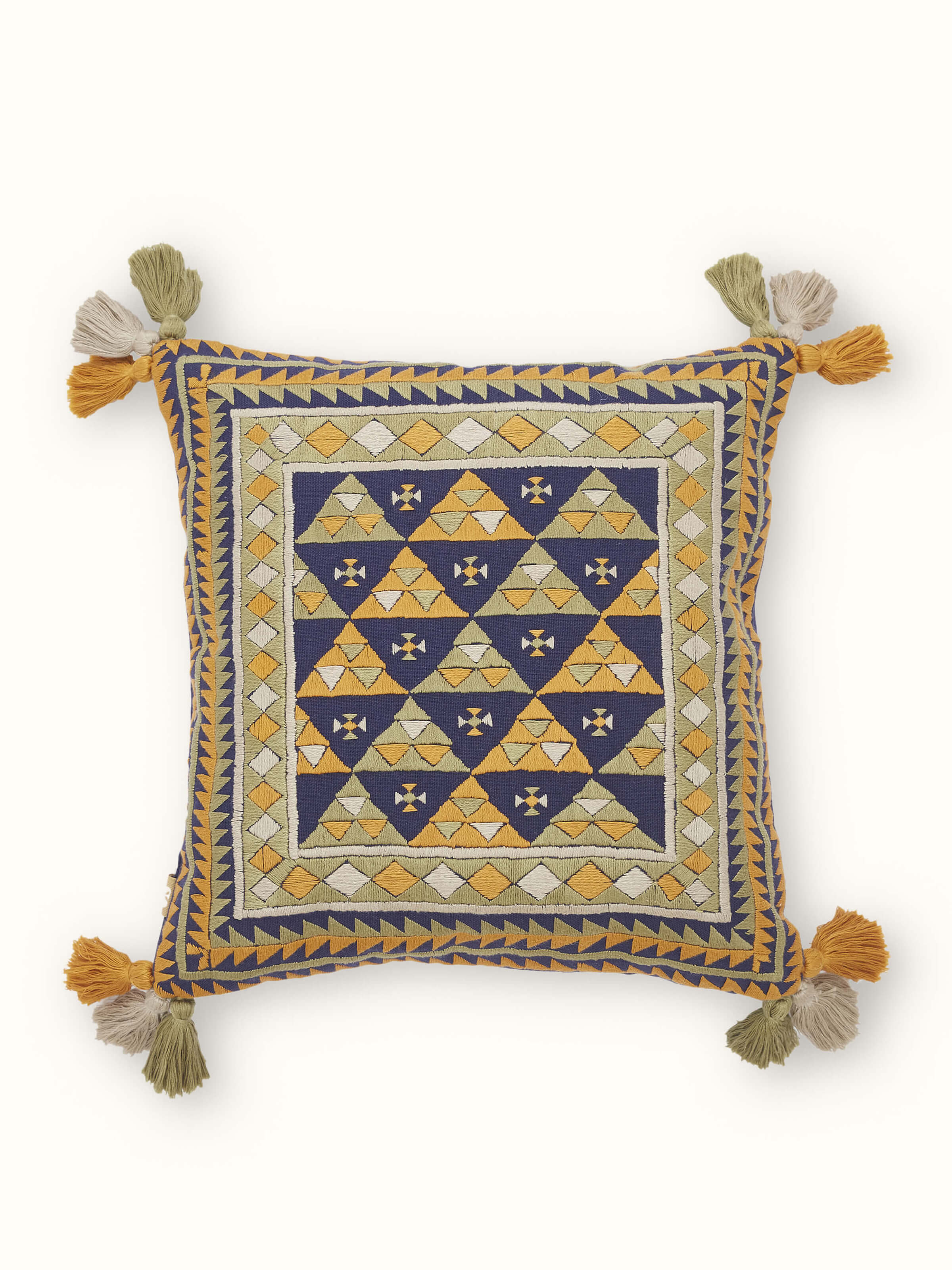 Neel Blue All-over Cotton Suf Hand Embroidered Cushion Cover