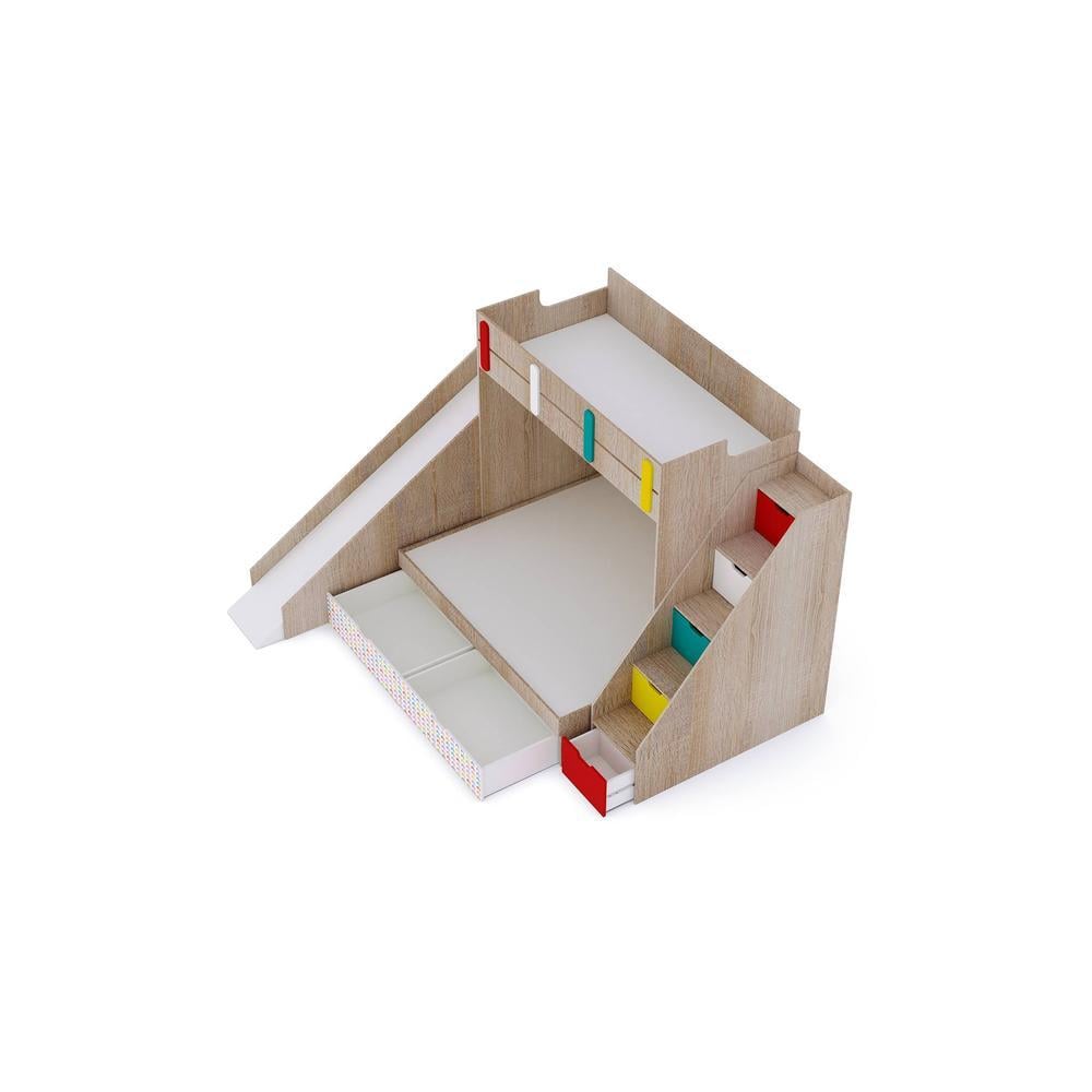 Sleep Nâ€™ Slide Bunk Bed with Slide and Storage in Oak Colour BKBB027
