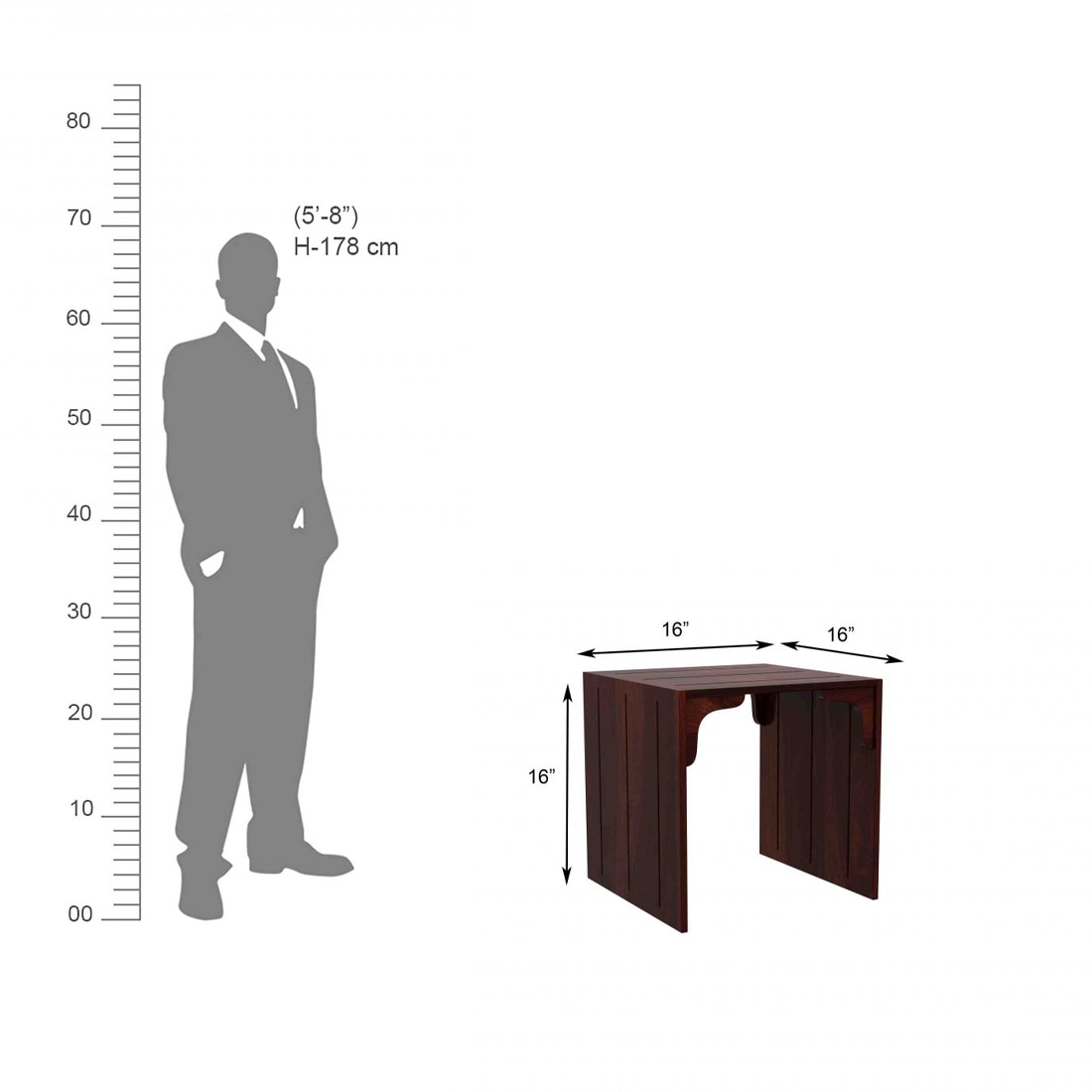 Taj Bedside Solid Wood Table in Teak Finish