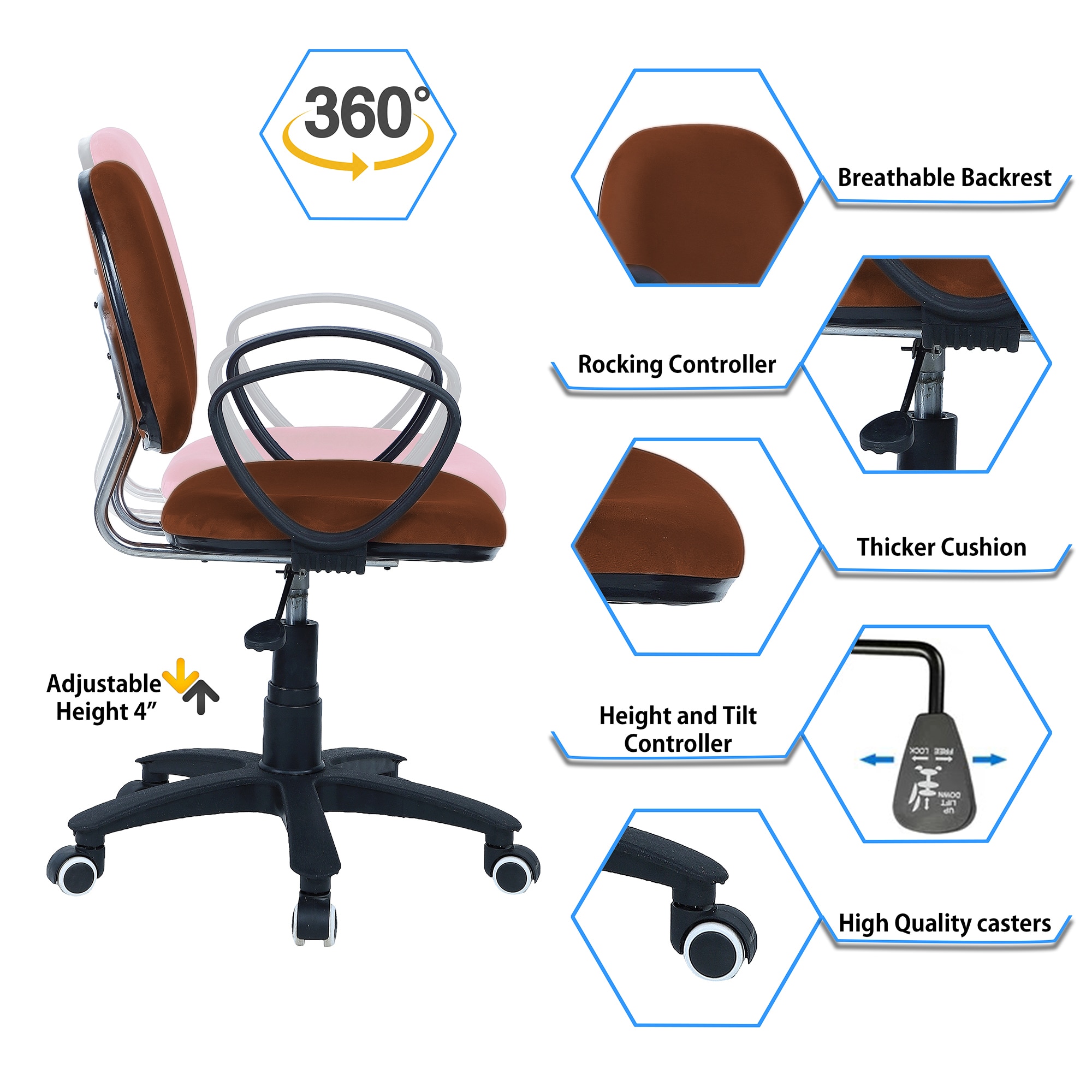 Doriona Low Back Ergonomic Chair in Brown Colour