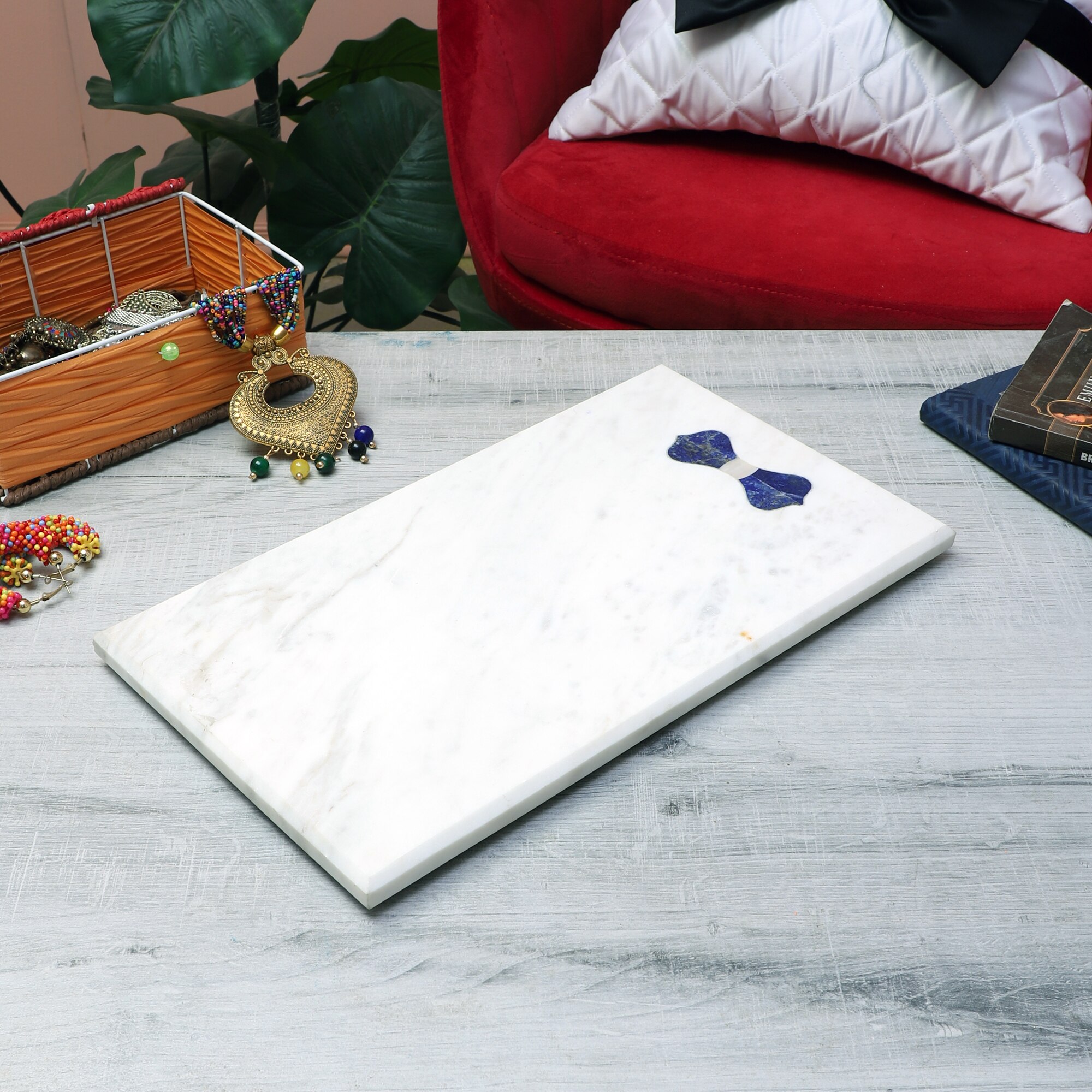 Marble Lapis Mop Bow Tie Rectangle Platter